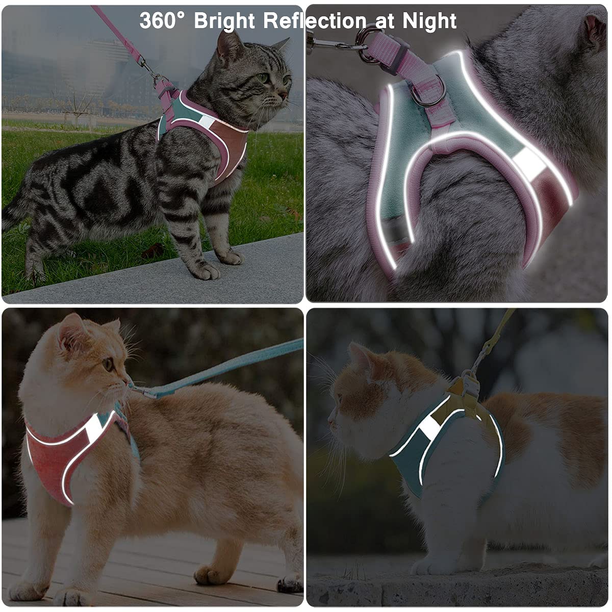 Jsxd Cat Harness,Leash And Collar Set,Escape Proof Kitten Vest Harness For Walking,Easy Control Night Safe Pet Harness With Refl