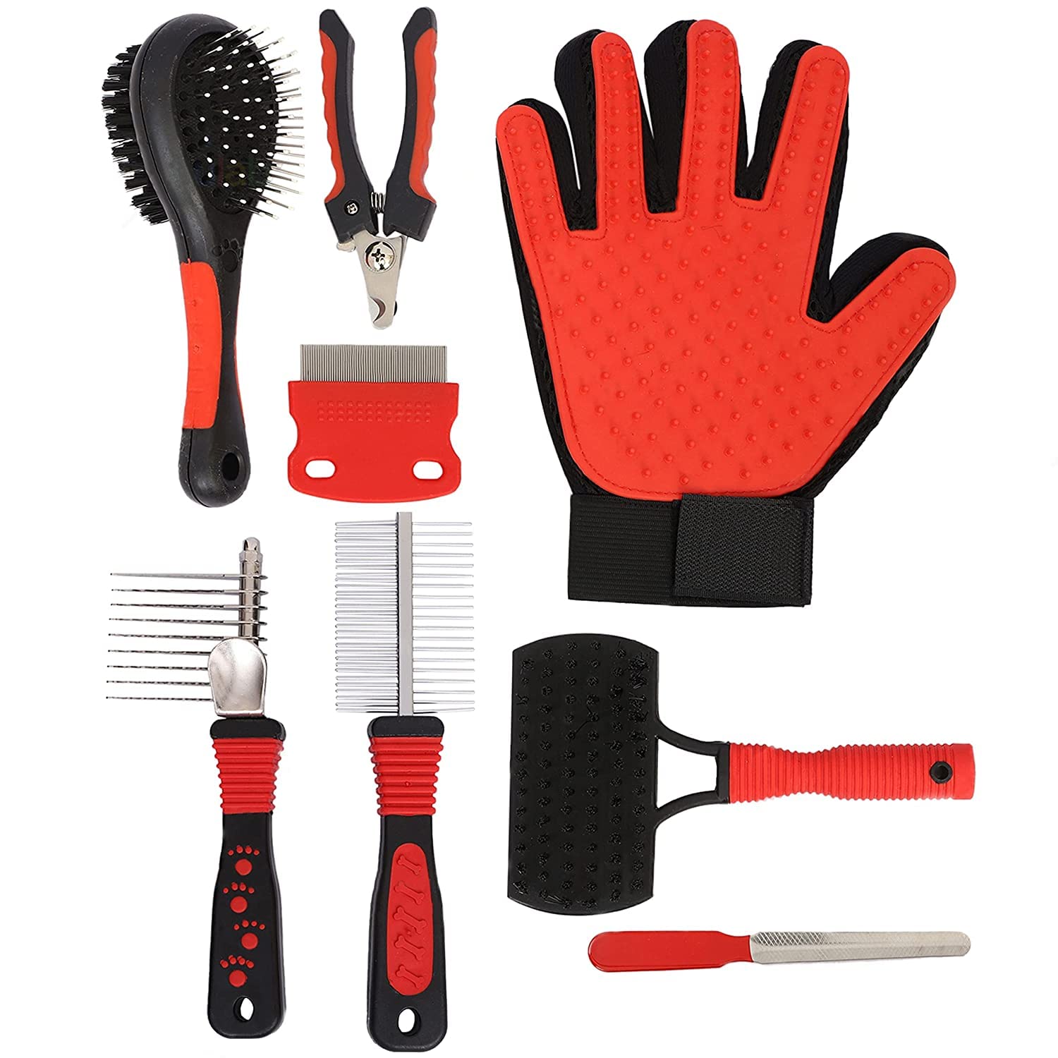 Dog Trust 8 Piece Pet Grooming Kit Grooming Kit For Cats And Dogs With Dematting Comb, Double Sided Comb, Deshedding Glove, Sli