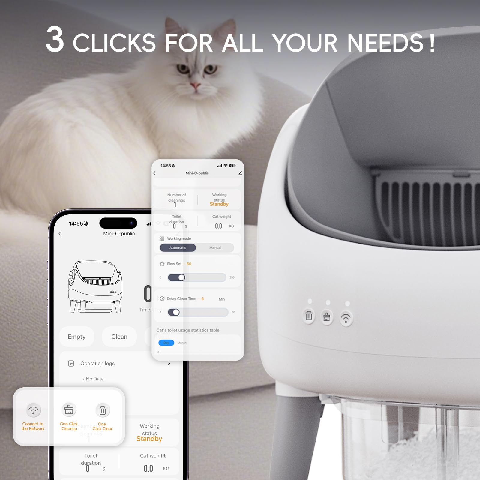 Open-Top Self Cleaning Litter Box, Automatic Litter Box with Dual Safety Sensors, Anti-Pinch Protection, Large Capacity, APP Con