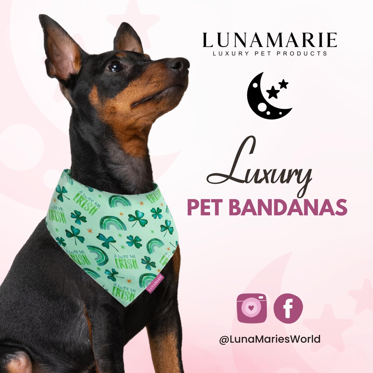 Lunamarie - Luxury Pet Birthday Bandanas -Premium & Silky Poly Fabric | 100% Handmade | Custom Shape Dual Layered (A Wee Bit Iri