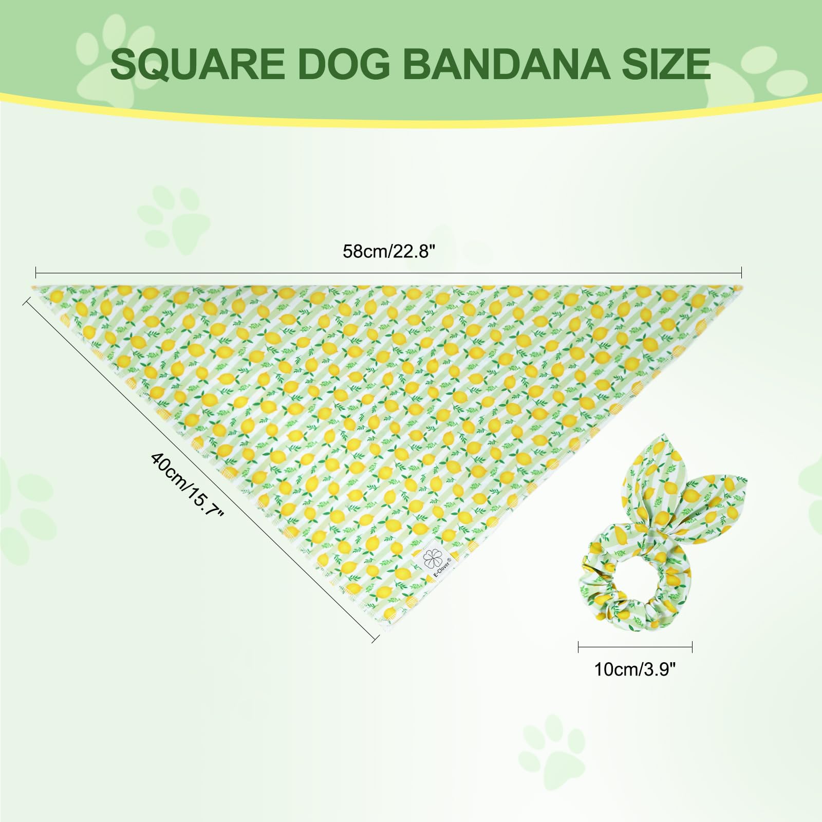 E-Clover Summer Lemon Dog Bandanas & Matching Scrunchie Set Green Stripe Dog Scarf Bibs Pet Bandana With Bow Tie For Small Dogs
