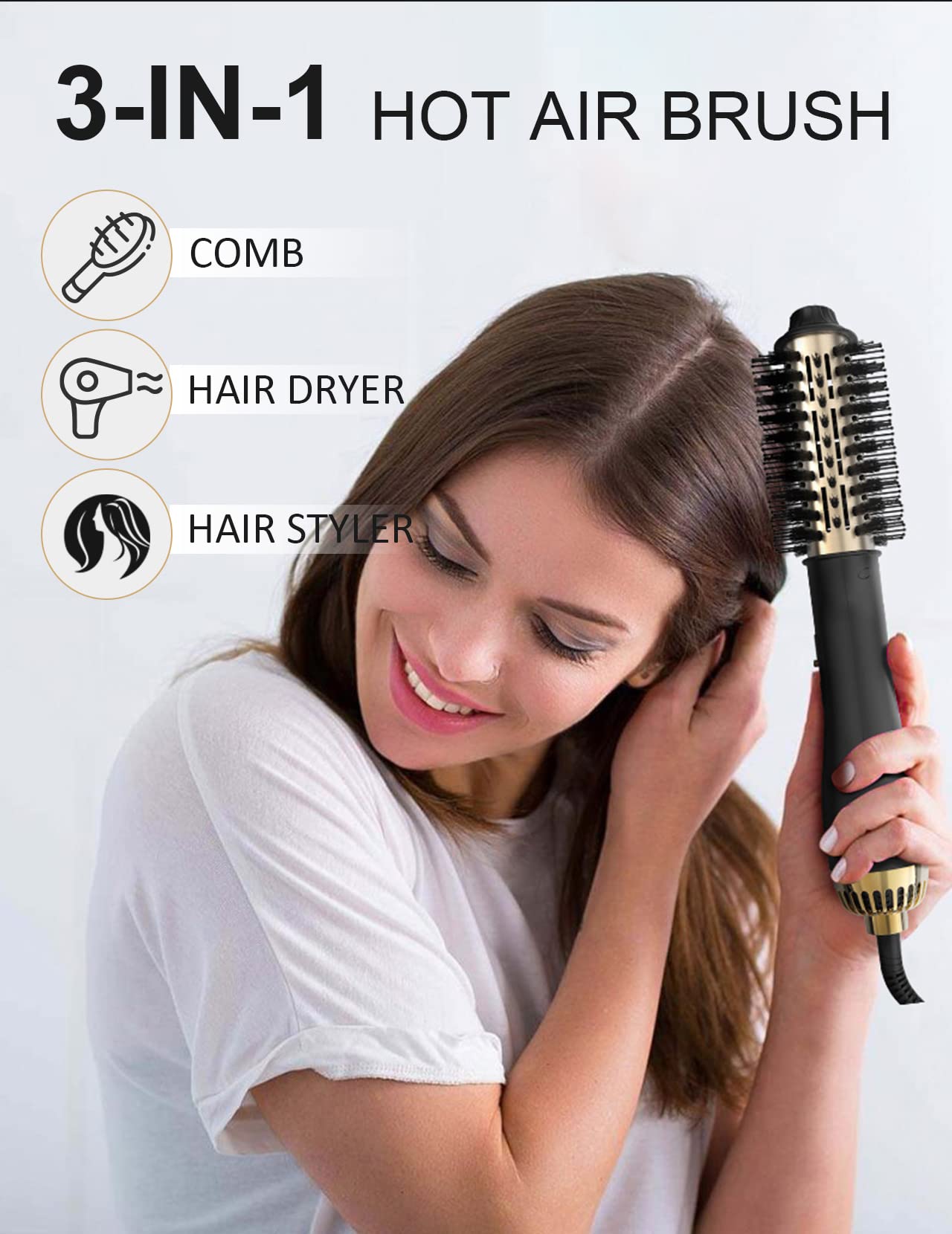 Landot Hair Blow Dryer Brush And Volumizer, One-Step Hot Air Brush For Drying, Straightening, Volumizing