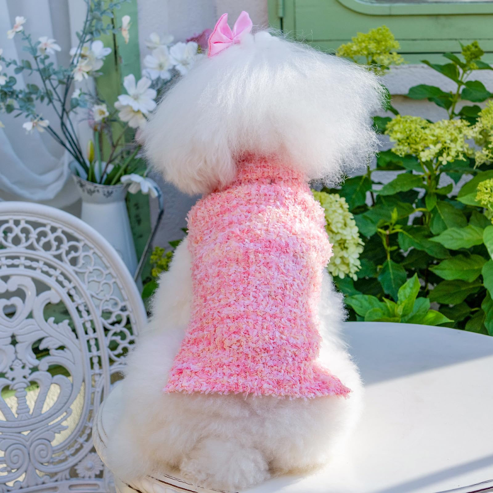 Cutebone Pink Dogs Sweater For Medium Large Dogs Girls Butterfly Yarn Knit Turtleneck Pet Winter Clothes Cat Apparel With Leash