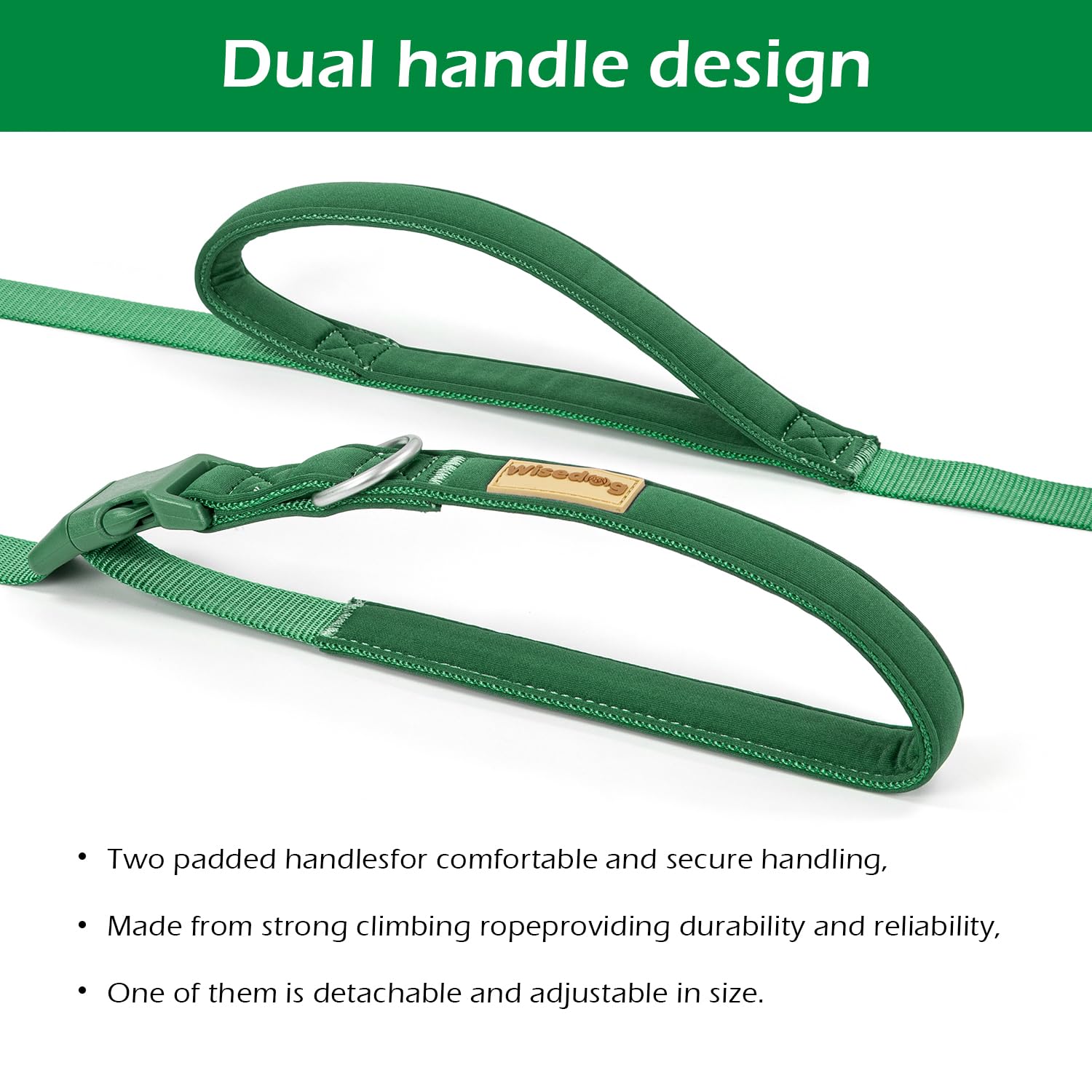 Wisedog 9.5Ft Hands Free Dog Leash, Comfort And Safety Padded Handle & Heavy Duty Metal Clasp - Two Handle Dog Leash Adjustable