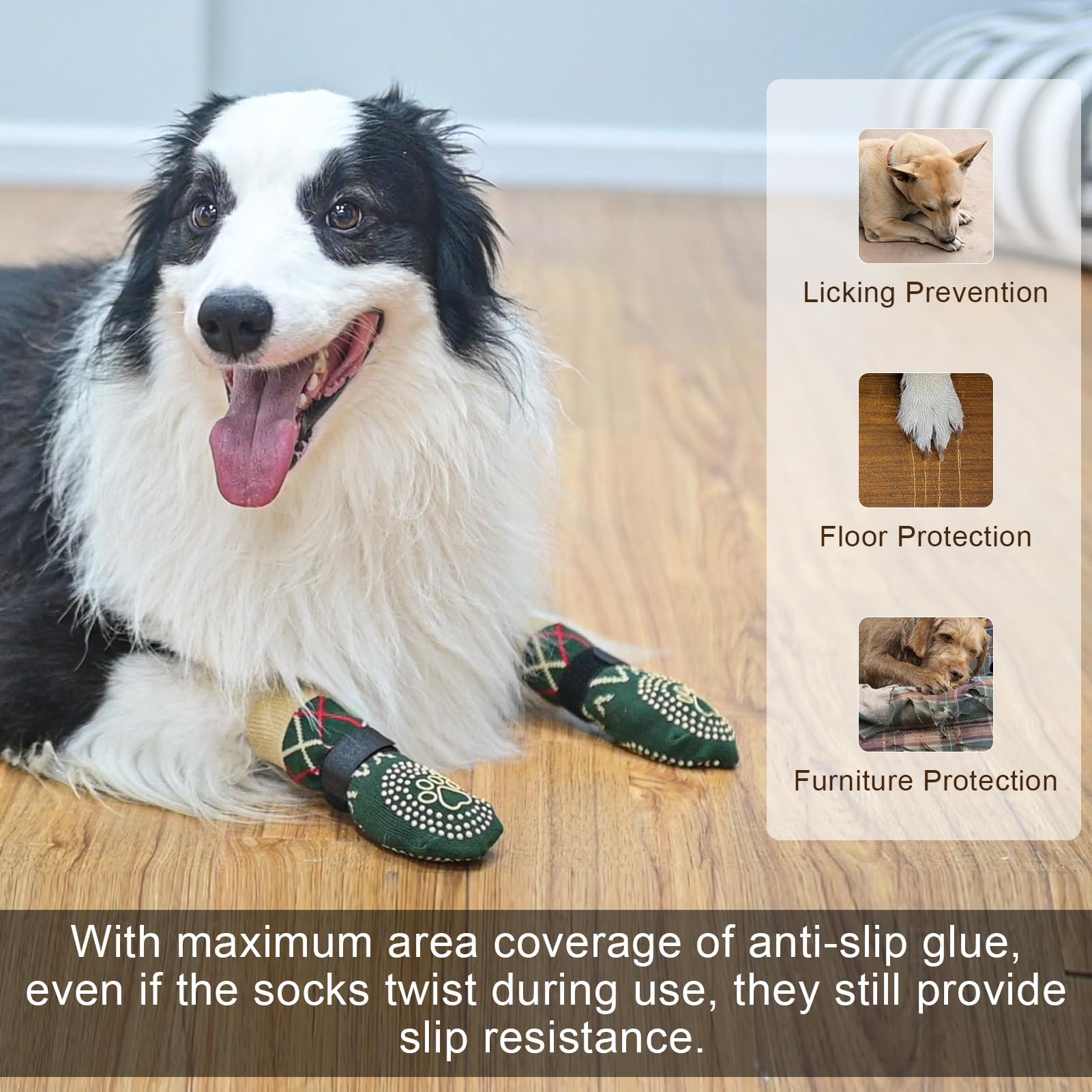 BEAUTYZOO Dog Socks for Hardwood Floors - Anti Slip, Non Slip, Paw Protector, Grippy Socks for Senior Dogs - Size M