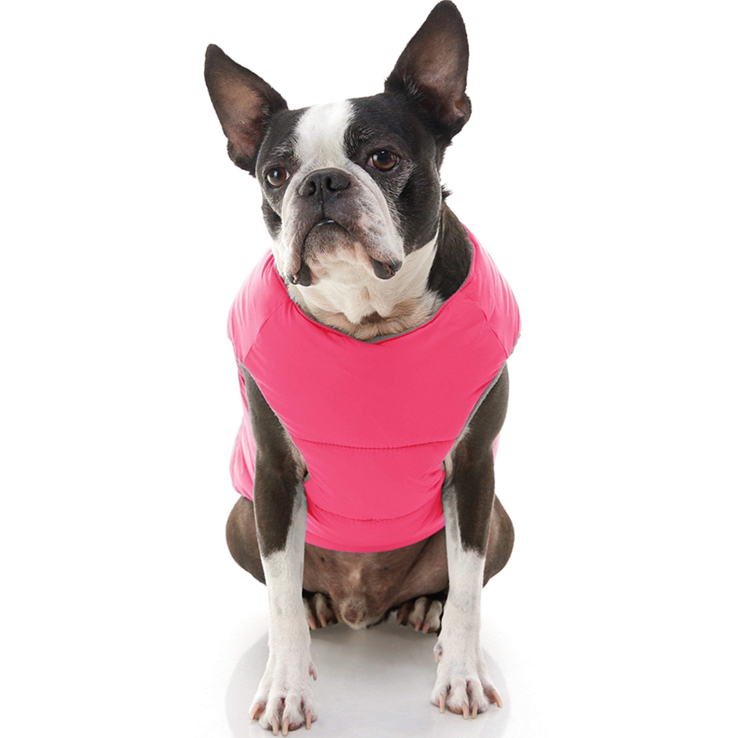 Gooby Padded Vest Dog Jacket - Solid Pink, Large - Warm Zip Up Vest Fleece Jacket With Dual D Ring Leash - Winter Water Resistan