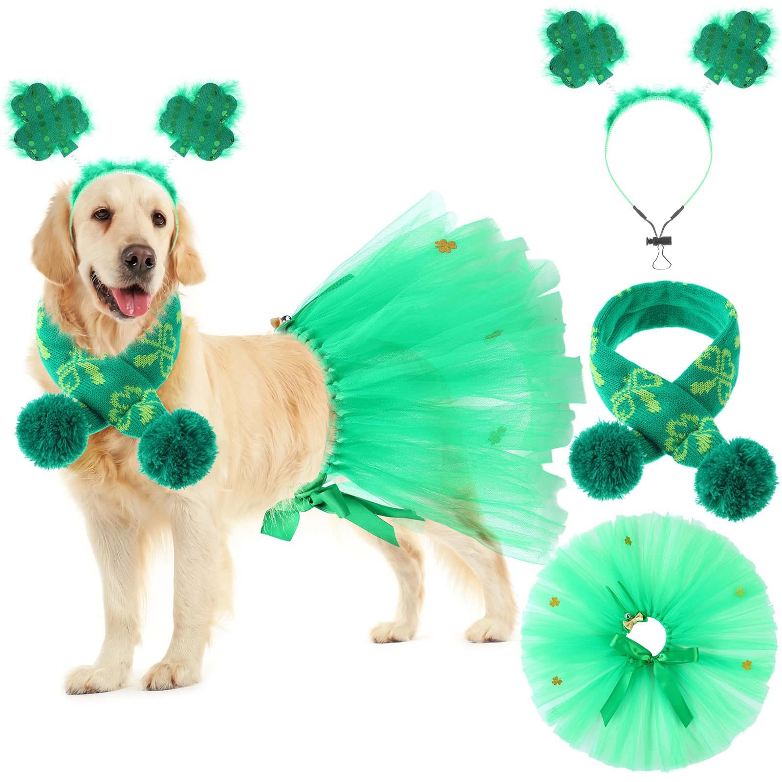 Siltriangle 3 Pcs St Patrick'S Day Dog Costume Set Including Sequins Shamrock Headband St. Patrick'S Day Dog Tutu Dress Cute Pet