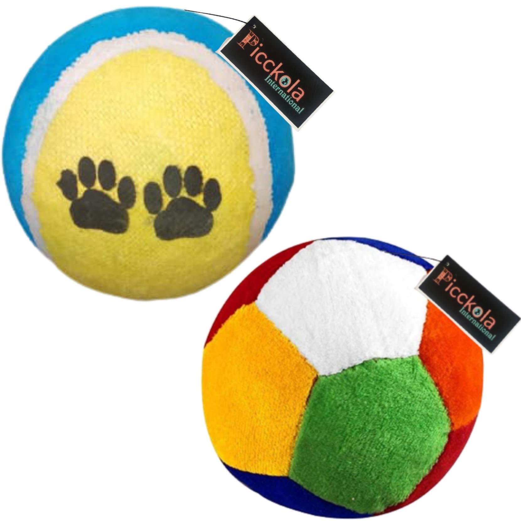 Picckola International 2 In 1 Combo  Paw Print Tennis Ball |Rattle Ball|  For Small Dogs Medium Dogs & Puppies