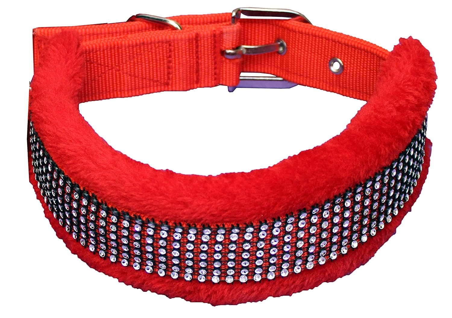 Premium Fur Padded Dog Collar | Soft Comfortable Adjustable Nylon Collar | AntiChafing Cushion Lining | Strong Buckle | Ideal F