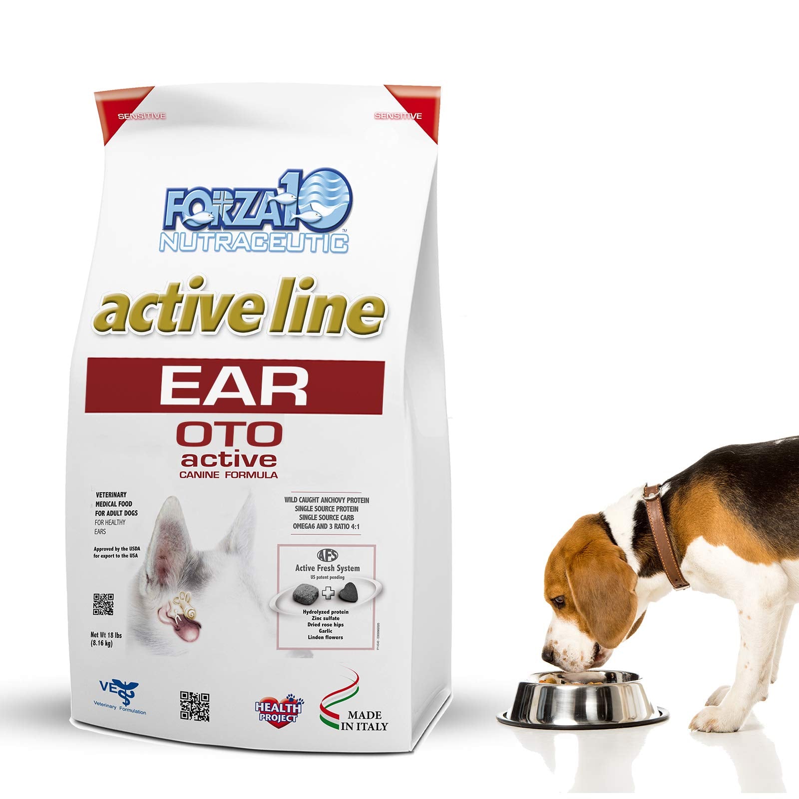 Forza10 Active Line OTO Ear Dog Food, Fish Dry Dog Food for Dog Ear Infection Treatment and Healthy Ears for Adult Dogs (18 Poun