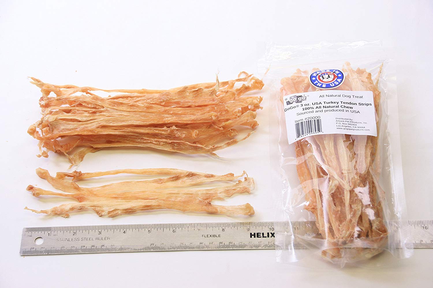 GOGO 3oz Turkey Tendon Strips Dog Chew Treats Sources and Made in The USA (2 Pack)