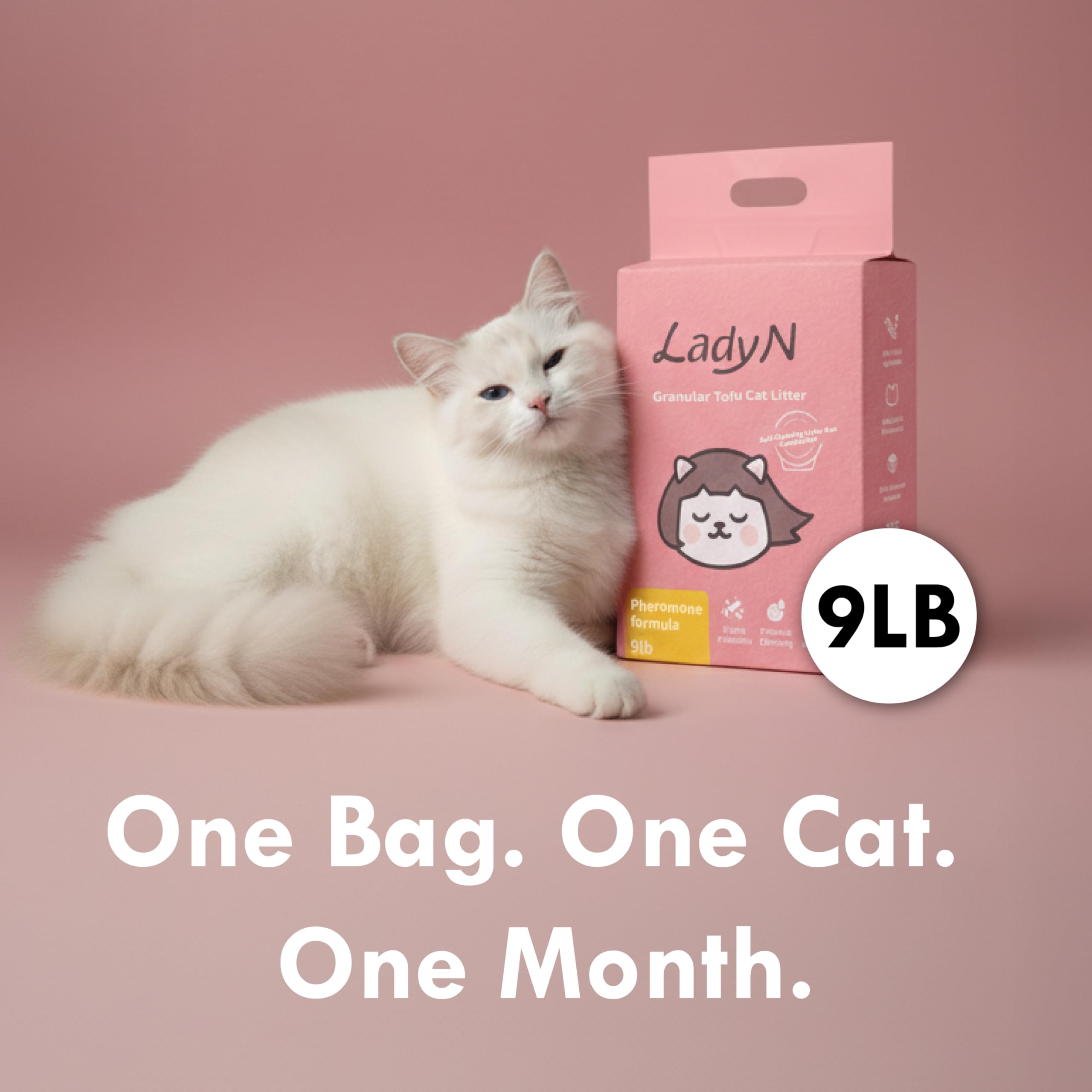 Lady N Granular Tofu Cat Litter Mini-Pellet Compatible with Automatic Self Cleaning Cat Litter Box, Strong Clumping Ultra Absorb