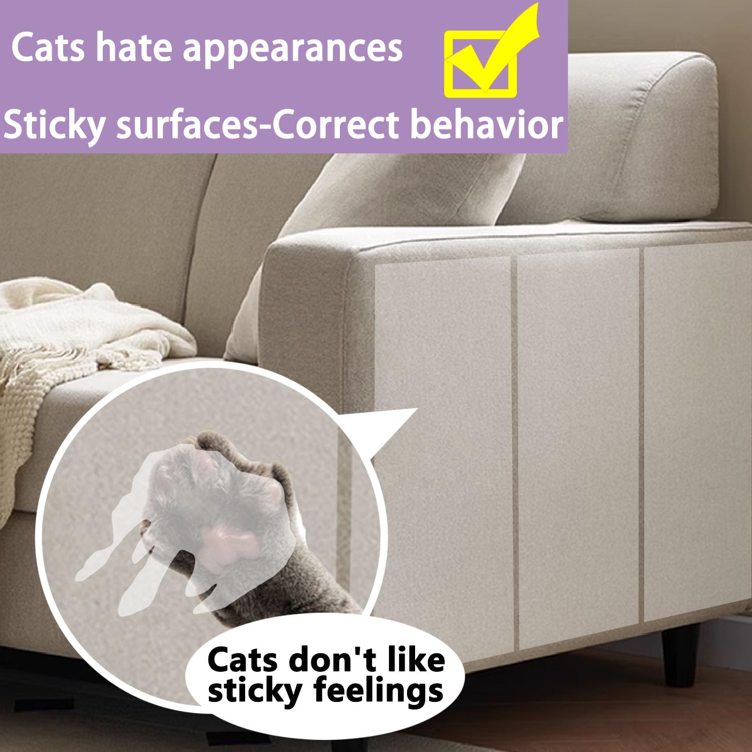 Anti Cat Scratch Tape, 3'' X 30Yds,Cat Training Tape, 100% Transparent Clear Double Sided Cat Scratch Deterrent Tape, Furniture