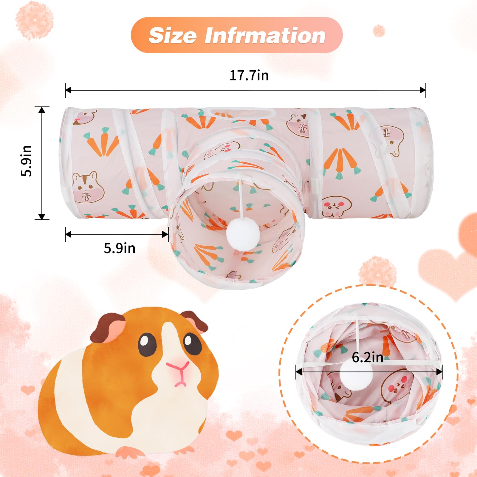 Rypet Guinea Pig Tunnel 3 Way Collapsible Small Pet Tunnels and Tubes with Interactive Ball for Baby Rabbit Ferret Hamster Chinc
