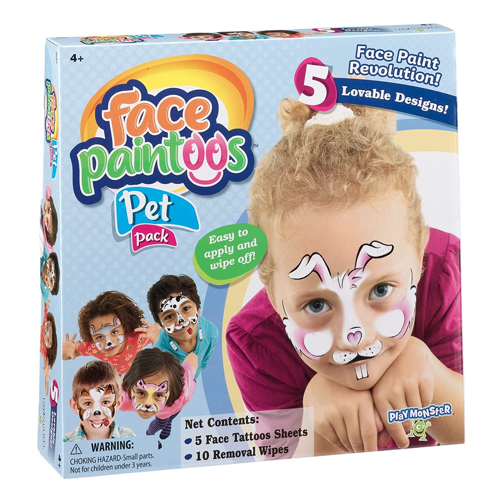 Playmonster Temporary Tattoos Face Paintoos -- Pet Pack -- Face Design For A Face Paint Alternative For Kids Ages 4+, Brown/A