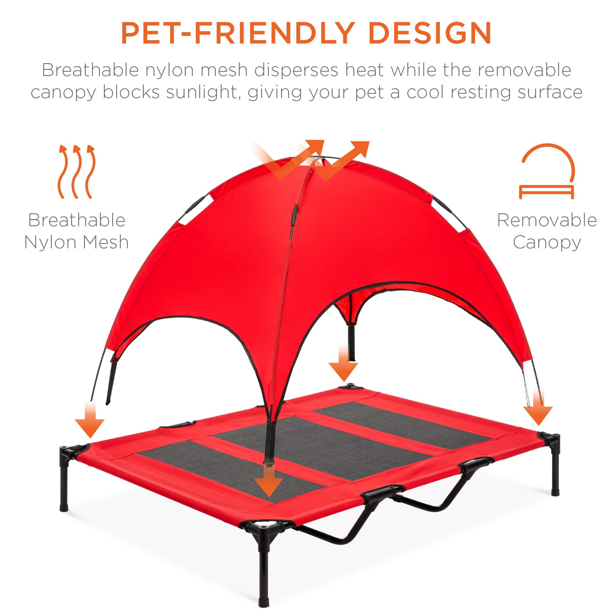 Best Choice Products 48In Elevated Cooling Dog Bed, Outdoor Raised Mesh Pet Cot W/Removable Canopy Shade Tent, Carrying Bag, Breathable Fabric - Red