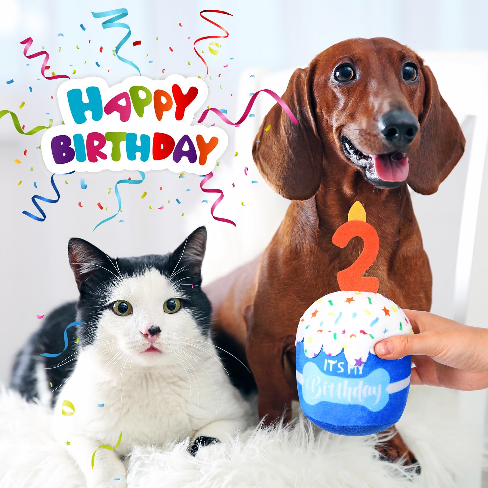 Dansydaisy Dog 2Nd Birthday Cake Toy Accessories For Girl Boy Gifts, Blue Squeaky Plush Toy For Dog Birthday Party Decor Favor F