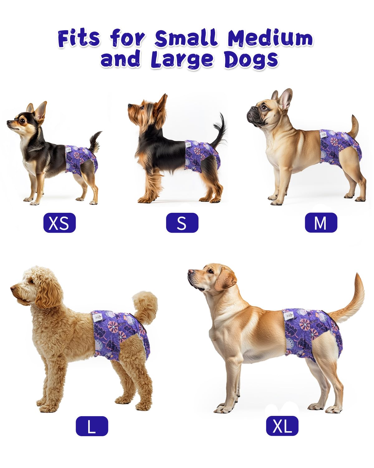Cutebone Washable Female Dog Diapers 4 Pack Reusable Doggie Heat Diapers For Period Fmg06L
