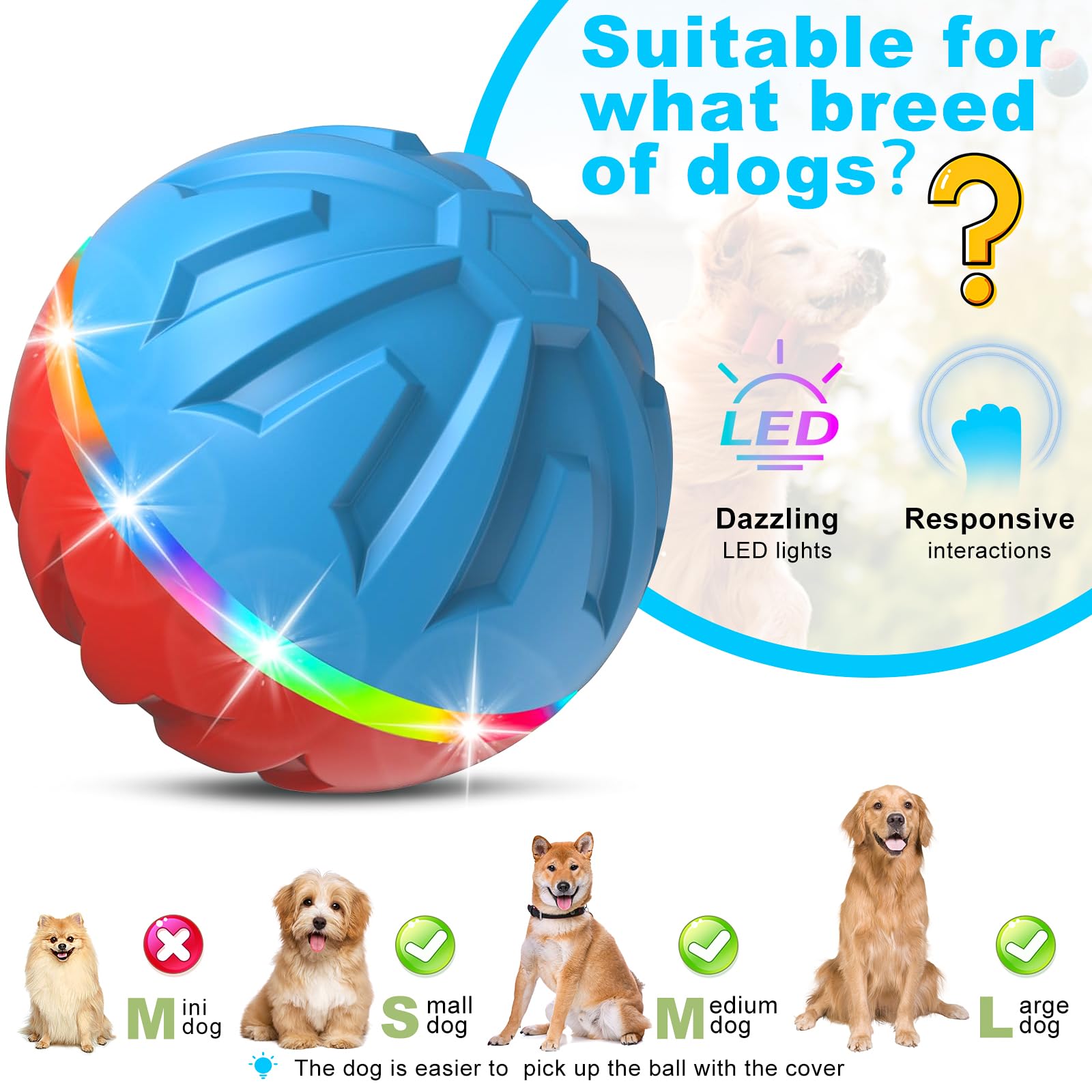 Bolpetizo Interactive Dog Toys Ball, Active Rolling Ball With Remote Control Led Lights, Peppy Pet Ball For Medium Large Dogs Bo