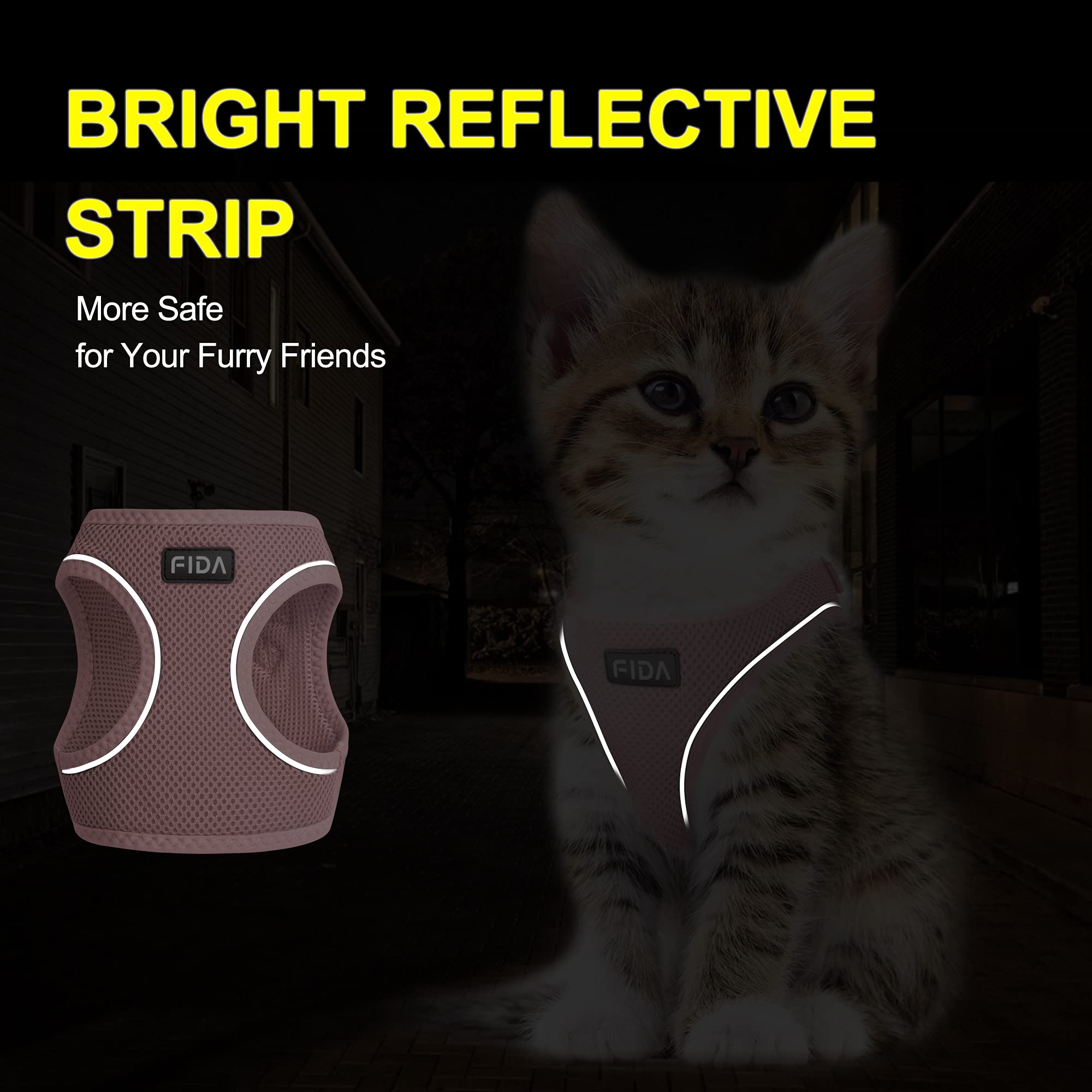 Fida Comfy Dog Harness & Leash, Escape Proof Mesh Vest for XXS Pets, Pink
