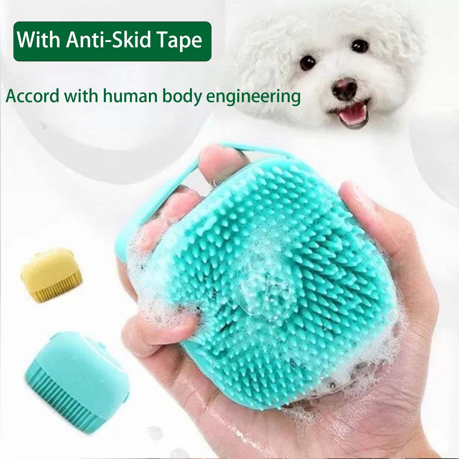 Lrhinetar Dog Bath Brush, Dog Grooming Brush - Silicone Cat Shampoo Comb, Shampoo Dispenser For Kitty And Puppy (Blue)