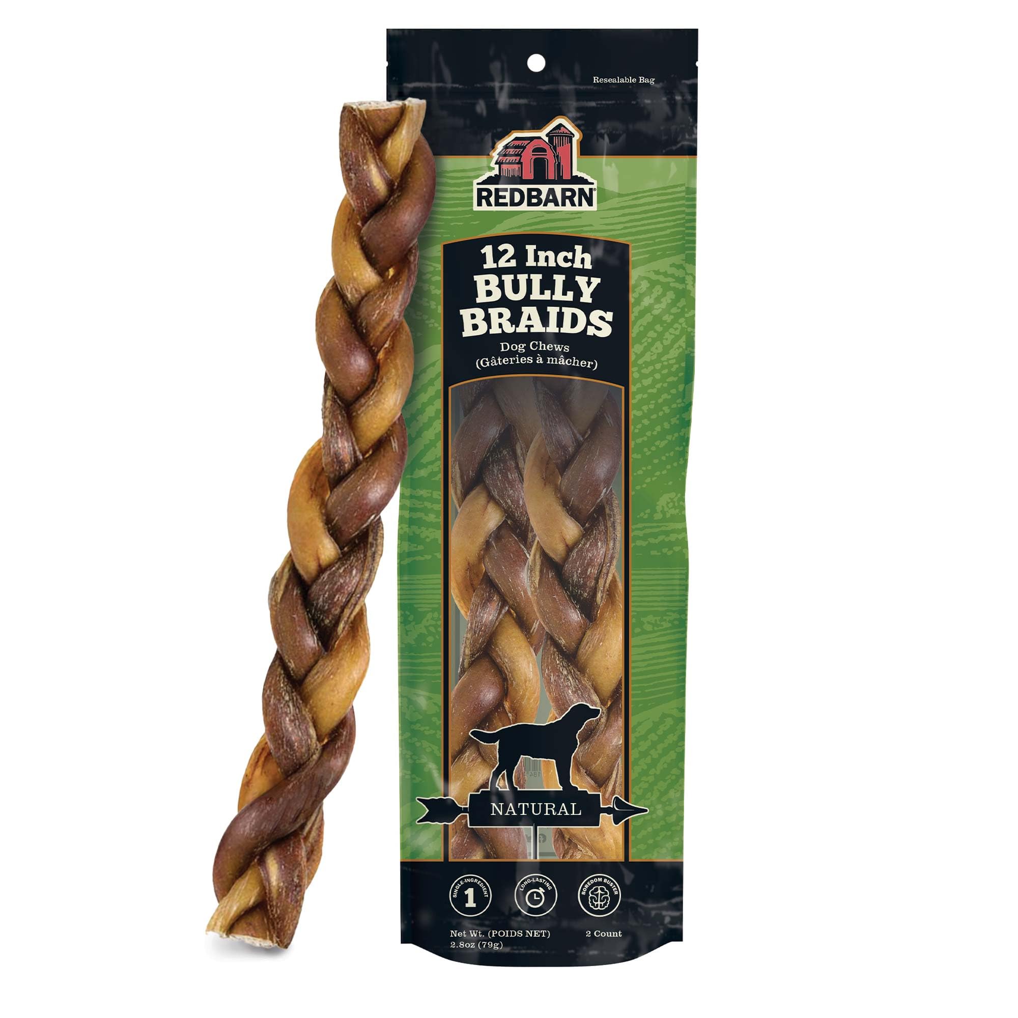 Redbarn Pet Products All-Natural 12 Braided Bully Sticks for Dogs - Premium Grain-Free & Rawhide-Free Single Ingredient Long Las