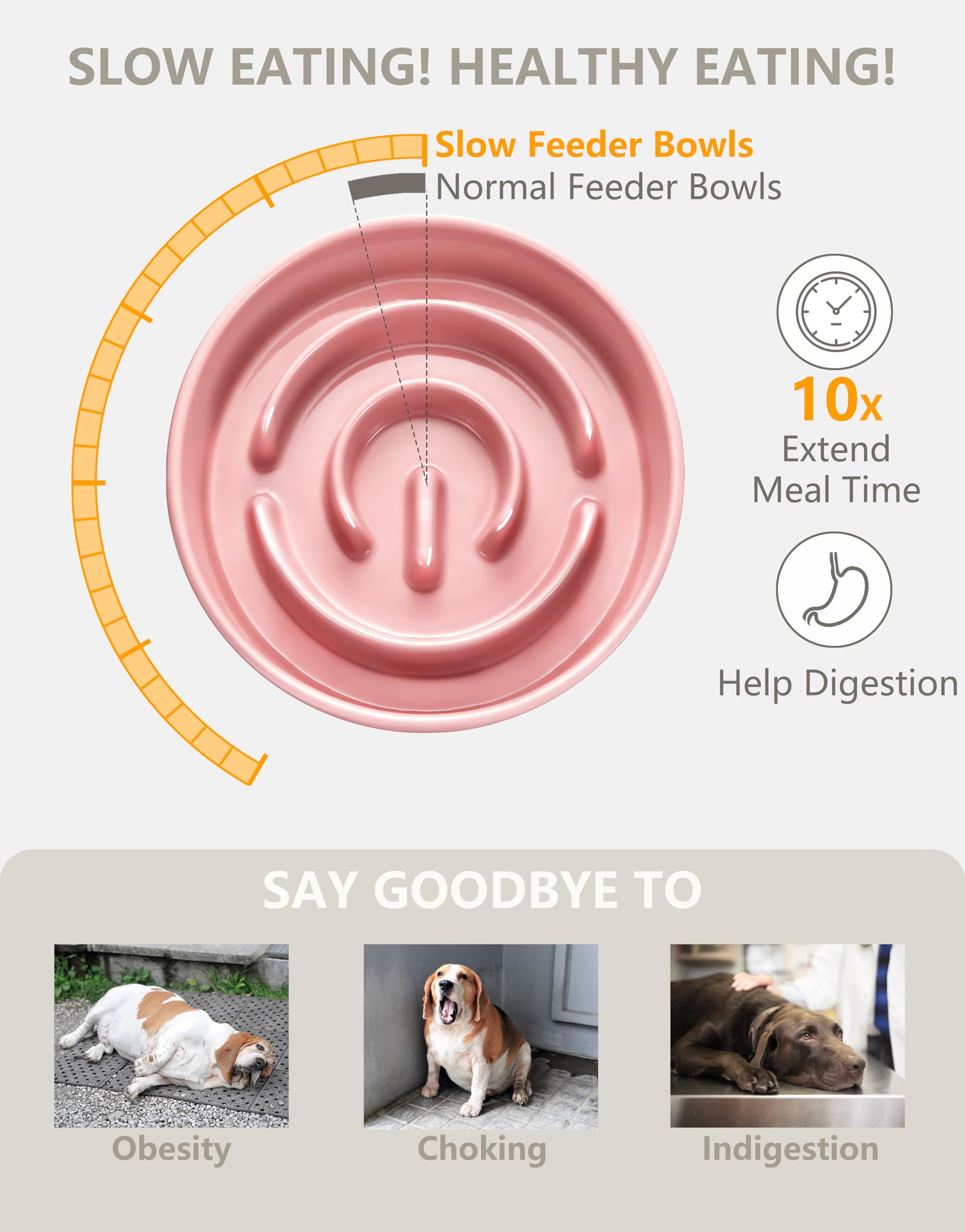 MOPANG Ceramic Slow Feeder Dog Bowl, 0.6 Cup, 6in Pink, Puzzle Maze Design, Prevents Choking for Small Dogs and Cats