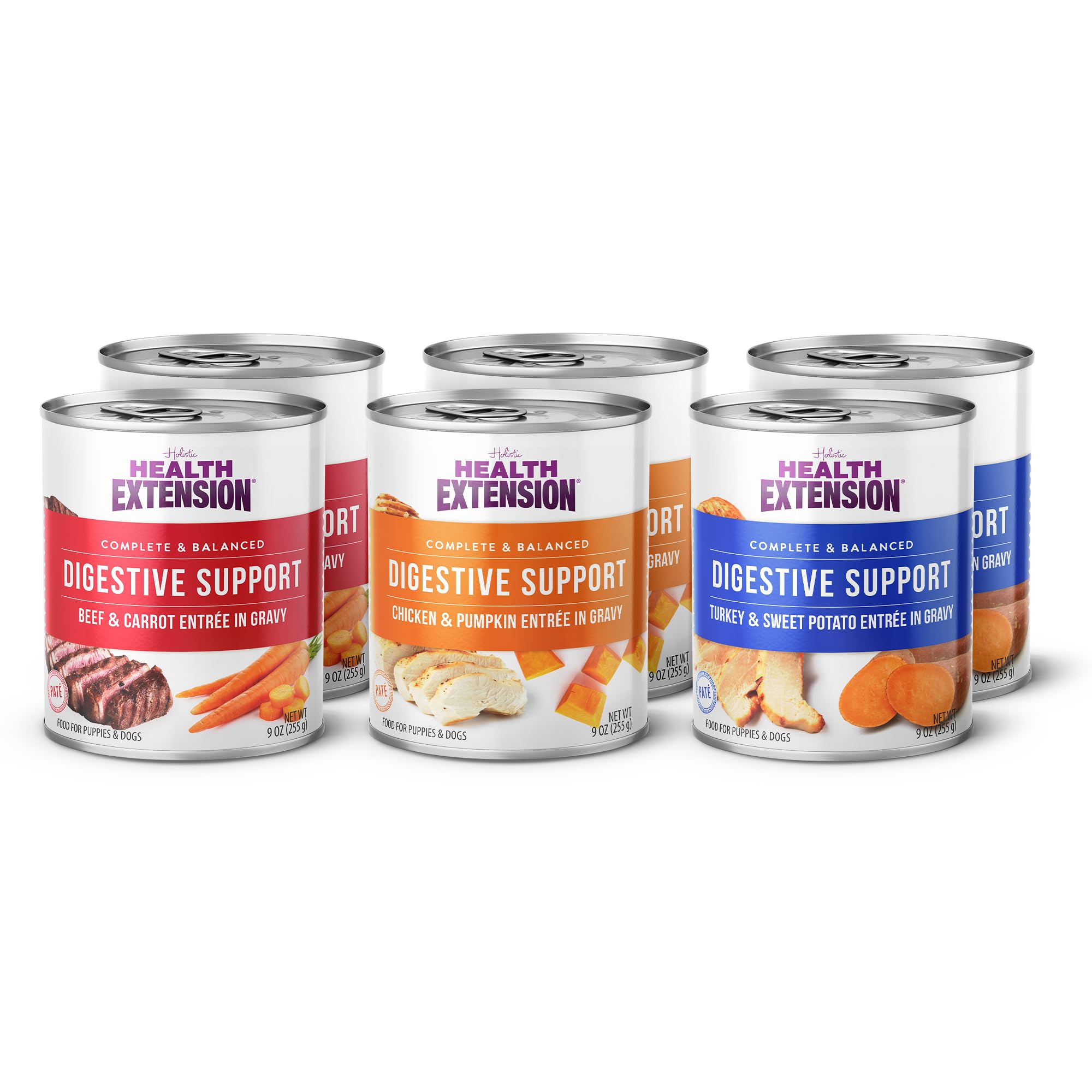 Health Extension Digestive Support Variety Pack Wet Dog Food, (9 oz, Case of 6 Cans) - Complete & Balanced with Superfoods & Gra