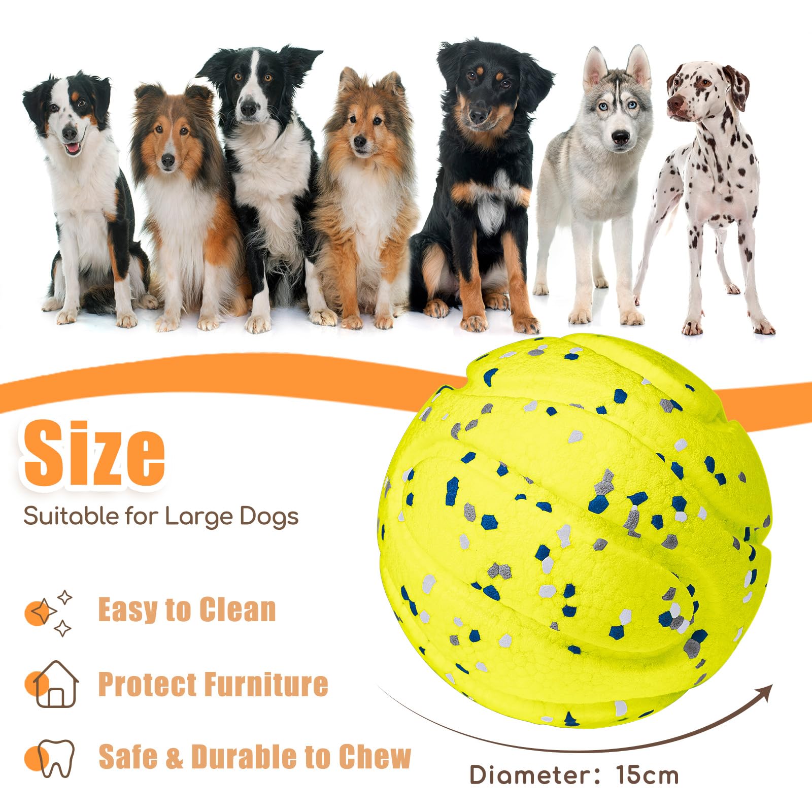 Moonorange Large Dog Vocal Balls, Interactive Squeaky Dogs Balls, Tough Chewing Ball For Aggressive Chewers Training Teeth Clean