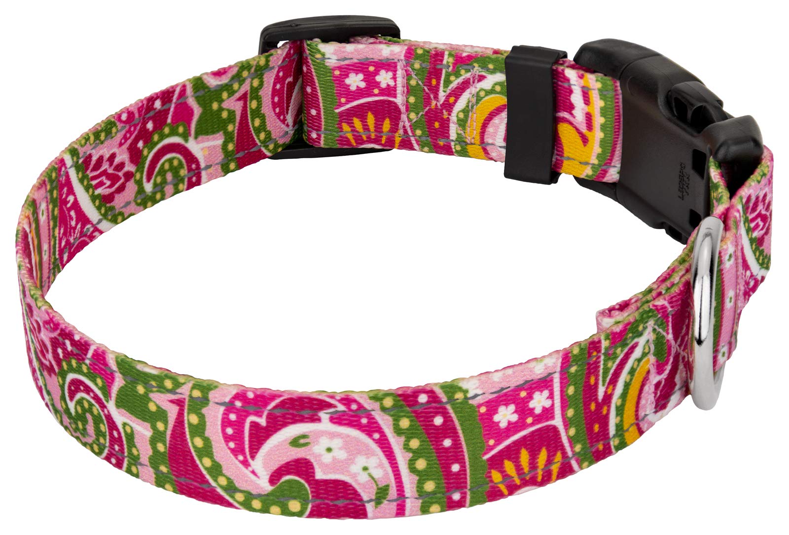 Country Brook Petz - Deluxe Pink Paisley Reflective Dog Collar Collection Featured Night Safe Designs (1 Inch, Extra Large)