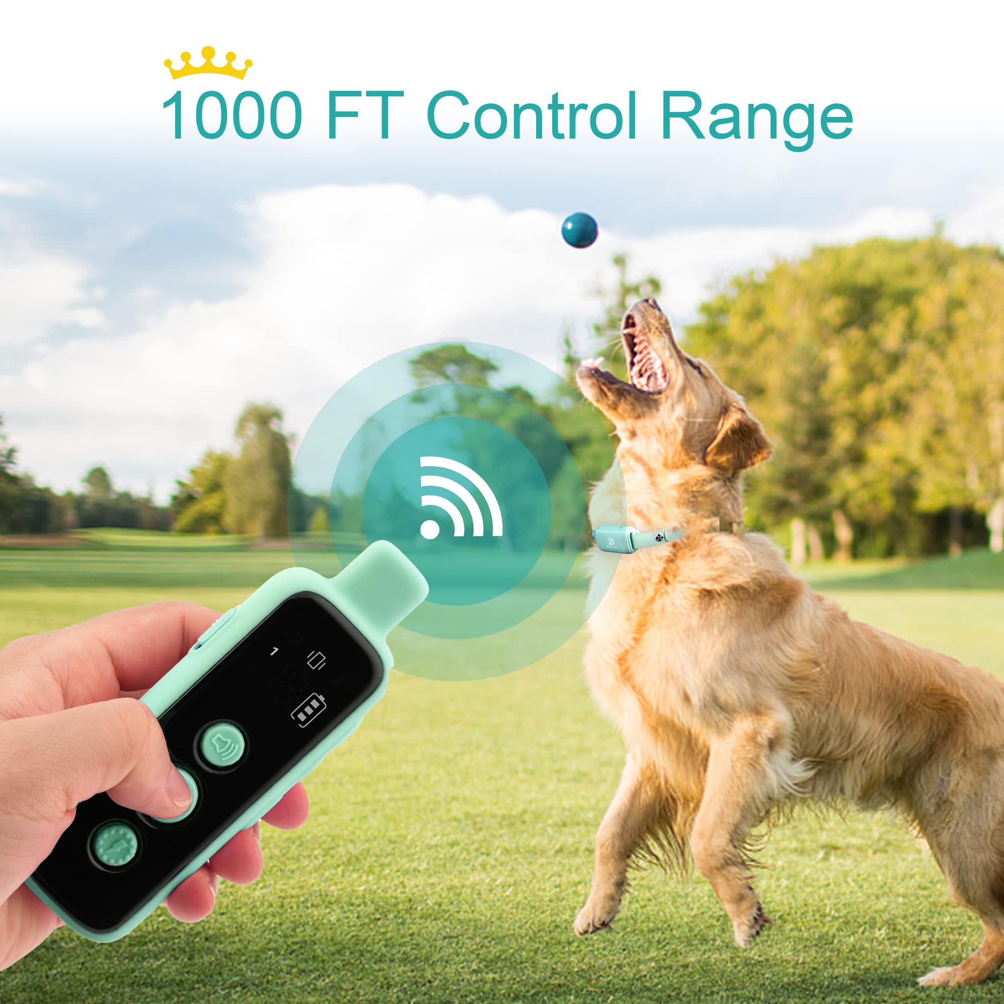 BOUSNIC Dog Training Collar - Waterproof Rechargeable Electric Shock Collar with Remote, Beep, Vibration Modes, 8-120 lbs, Green, Model P Collar650A