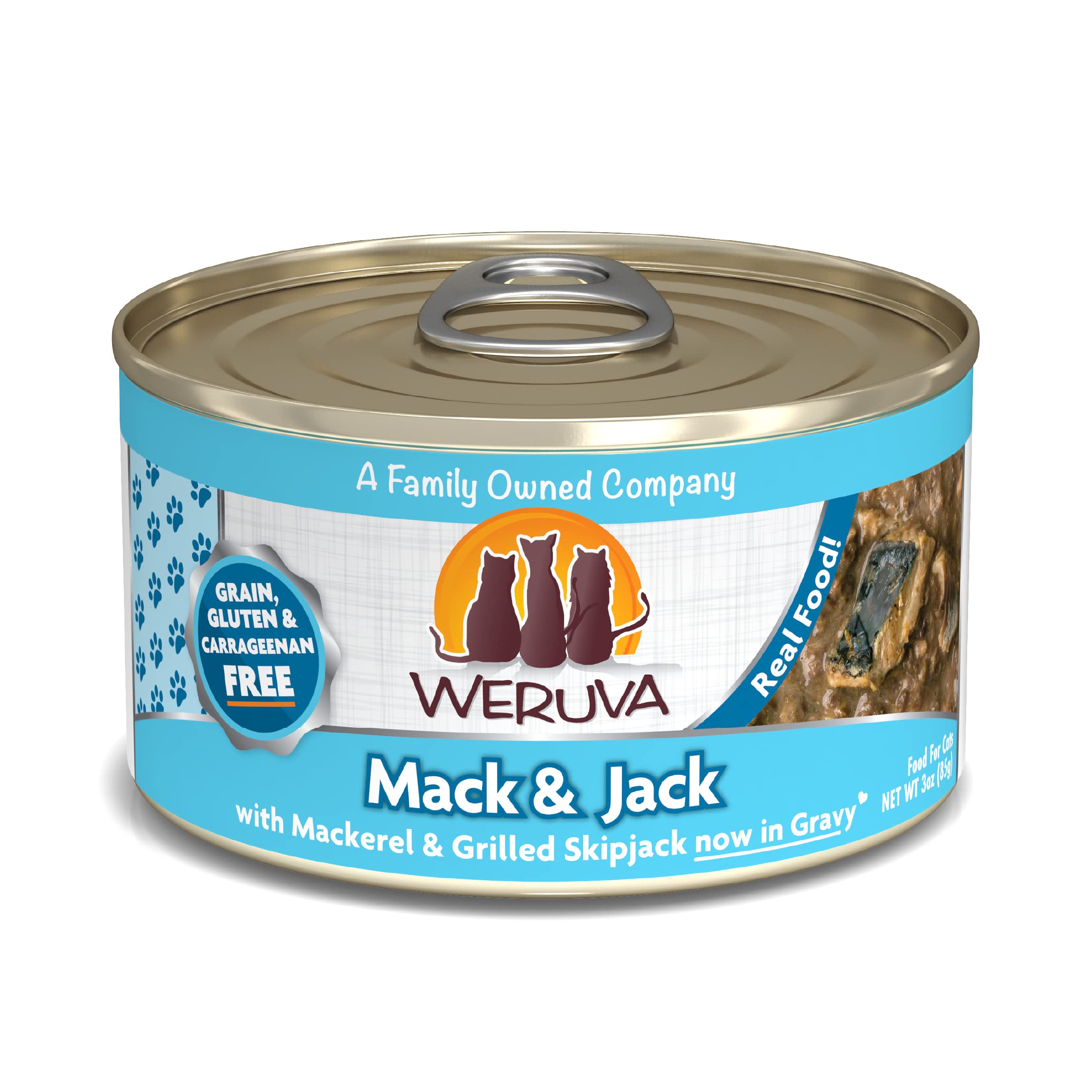 Weruva Classic Cat Food, Mack & Jack with Mackerel & Grilled Skipjack in Gravy, 3oz Can (Pack of 24)