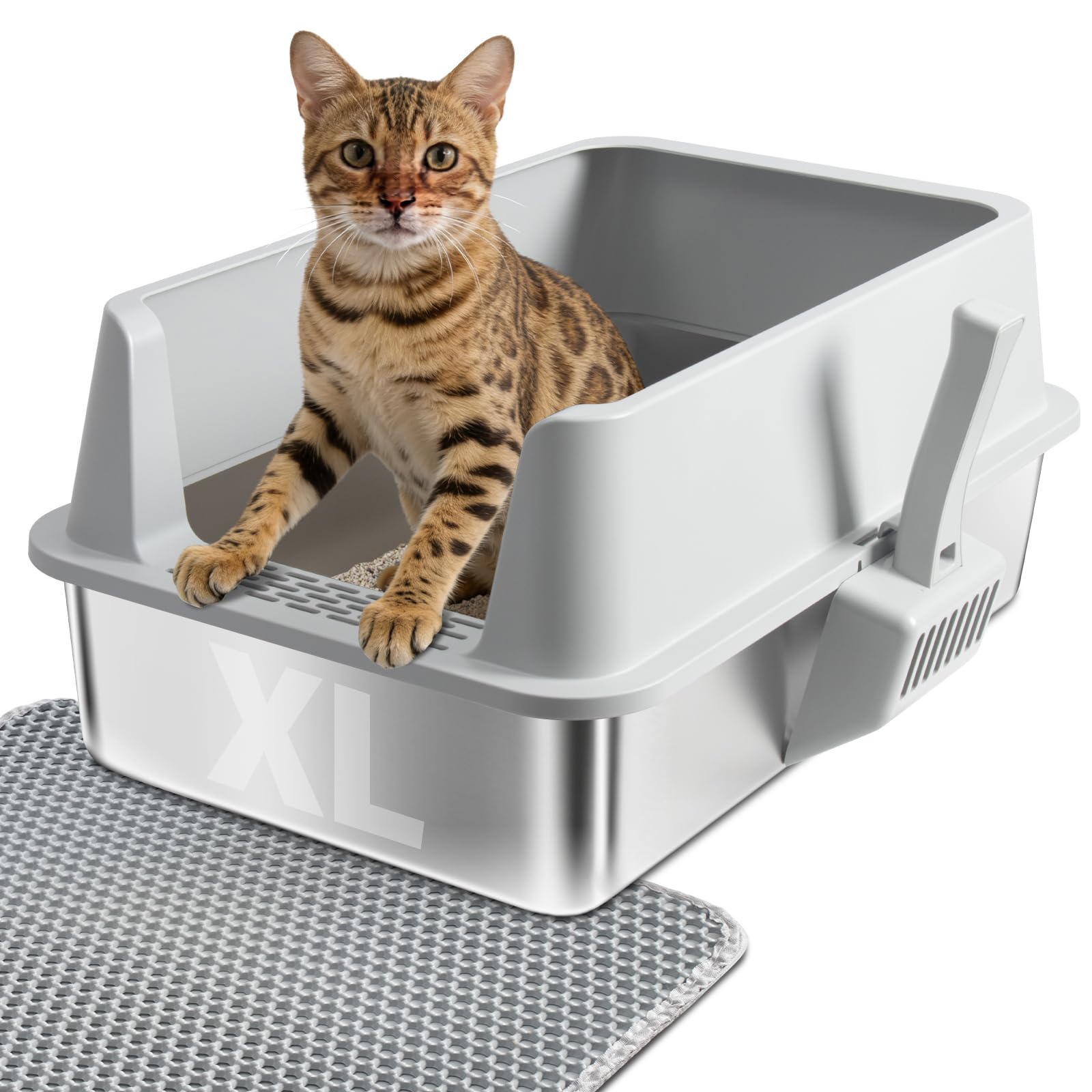 Stainless Steel Litter Box,XL Metal Cat Litter Box with High Sides Lid, Extra Large Litter Boxes for Big Cats,Odor-Resistant, Sc