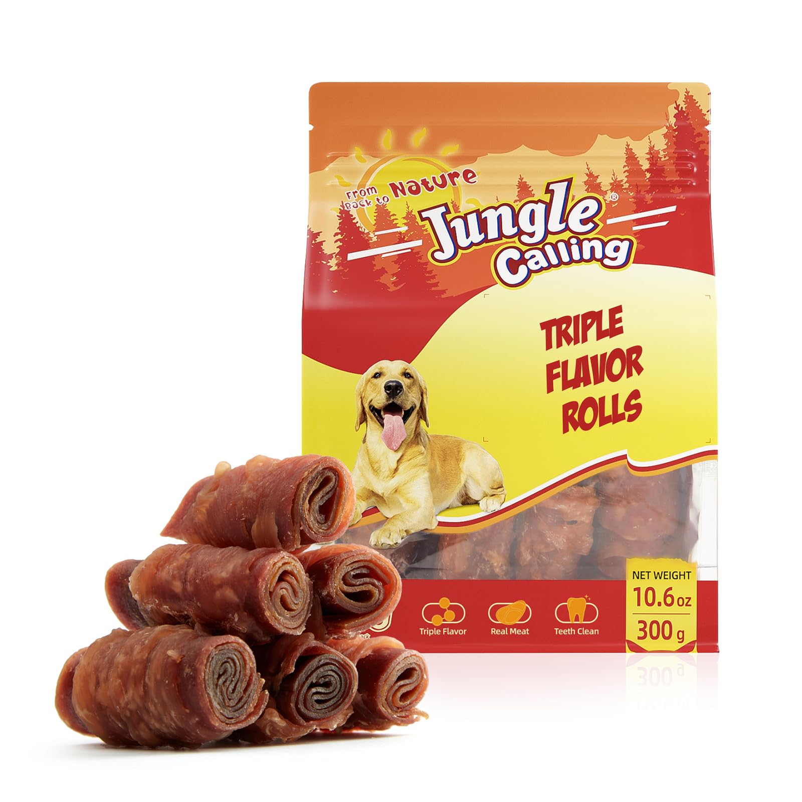 Jungle Calling Triple Flavor Rolls Dog Treats, Made with Real Chicken Duck Beef Meat, Rawhide Free Dogs Snacks,Healthy, Easily D