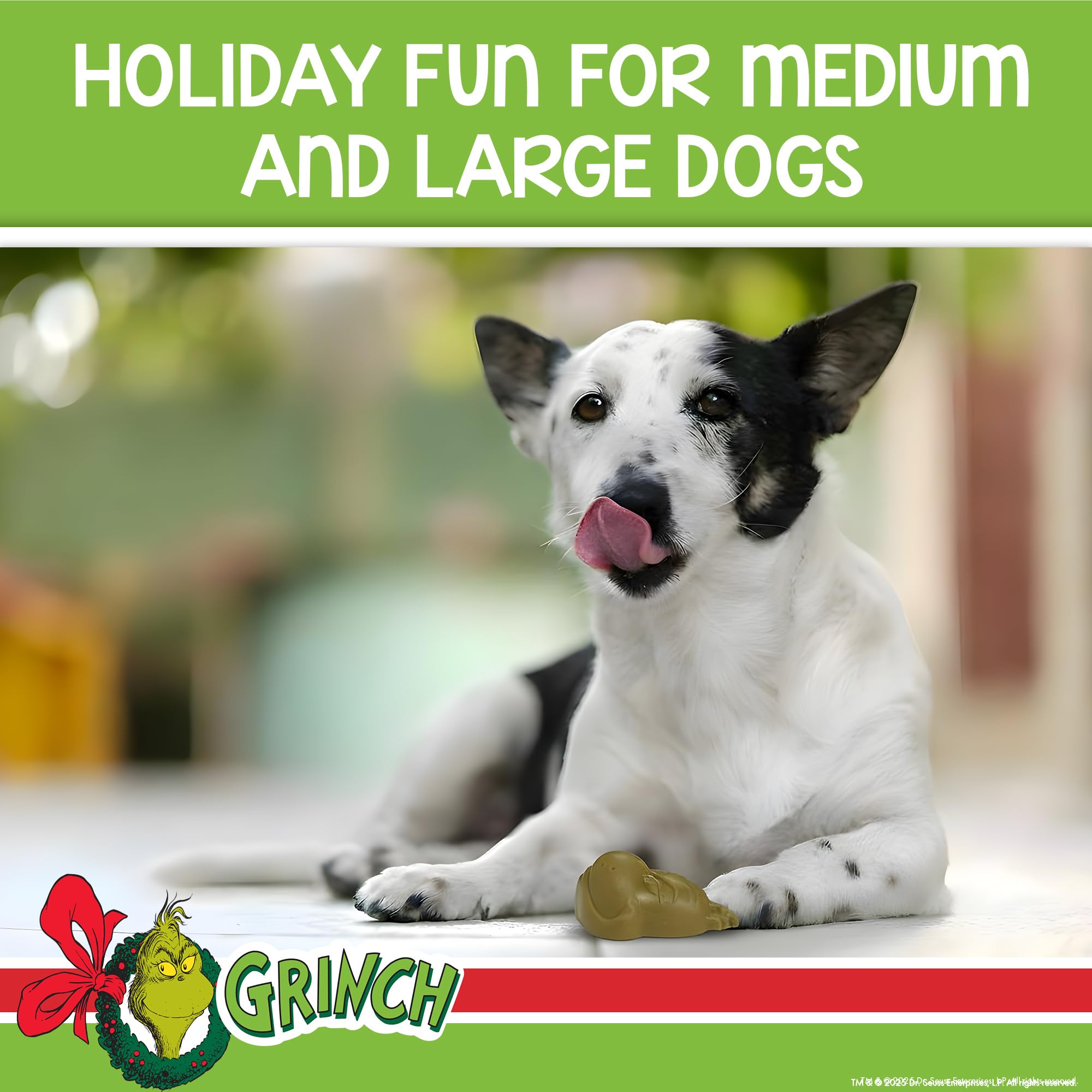 Dr. Seuss The Grinch Gnaws Chicken Dog Treats - Long Lasting Holiday Chews for Medium & Large Dogs, with Fillable Cavity for Spr