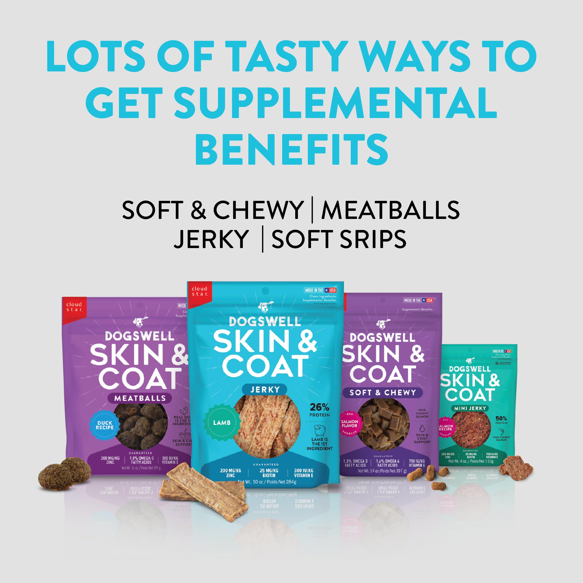 DOGSWELL Jerky Skin and Coat Dog Treats - Real Lamb, 10 oz, Support for Healthy Skin & Coat