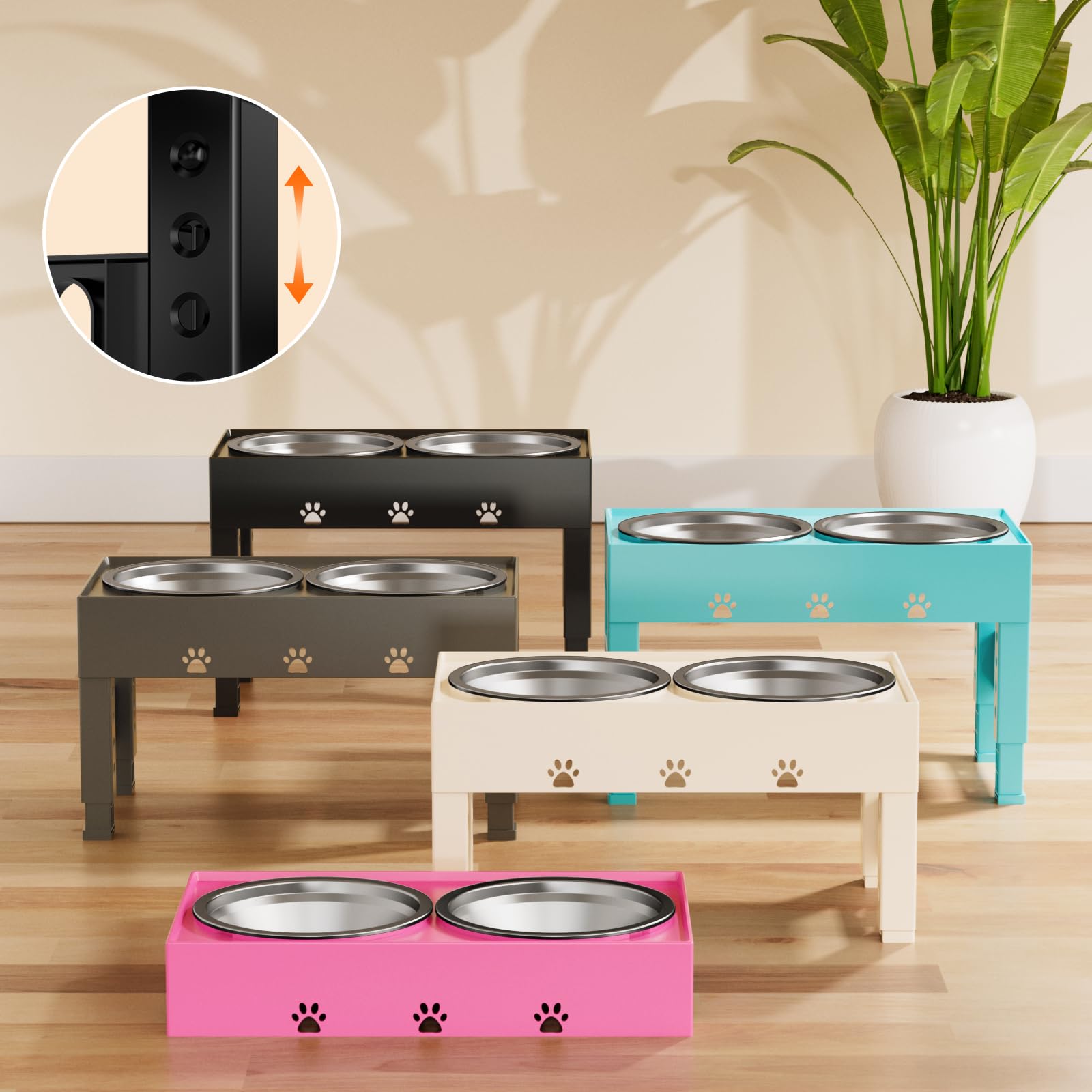 LAKIPETN Elevated Dog Bowls with 2 Stainless Steel Bowls, Raised Dog Food Bowl Stand 5 Height Adjustable (3.1 , 9 , 10 , 11 , 12