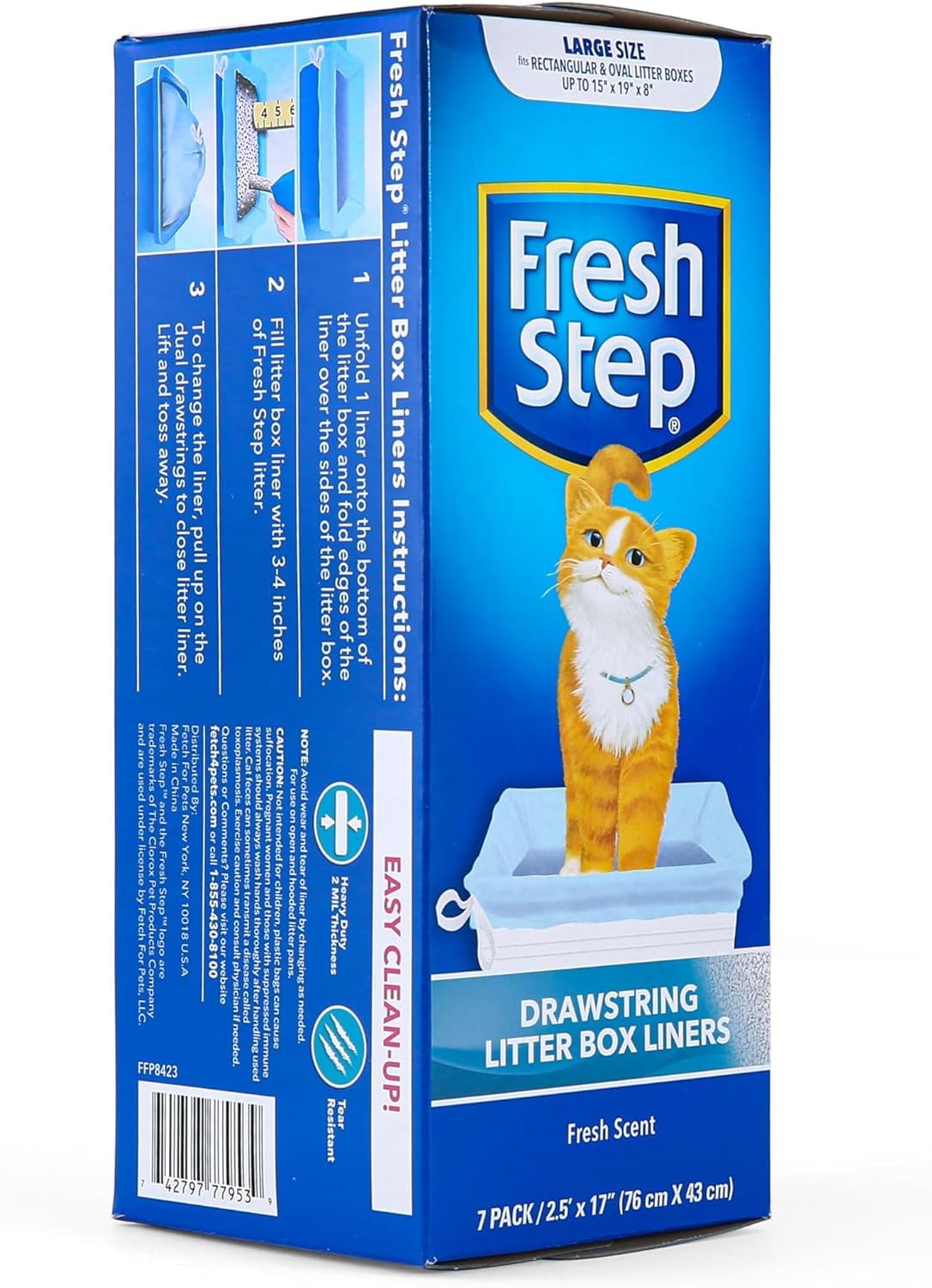 Fresh Step Drawstring Large Litter Box Liners | Heavy Duty Liners For Cat Litter Box | Scented & Unscented Available | Quick & Easy Cleanup, Scented, Large - 36 Pack