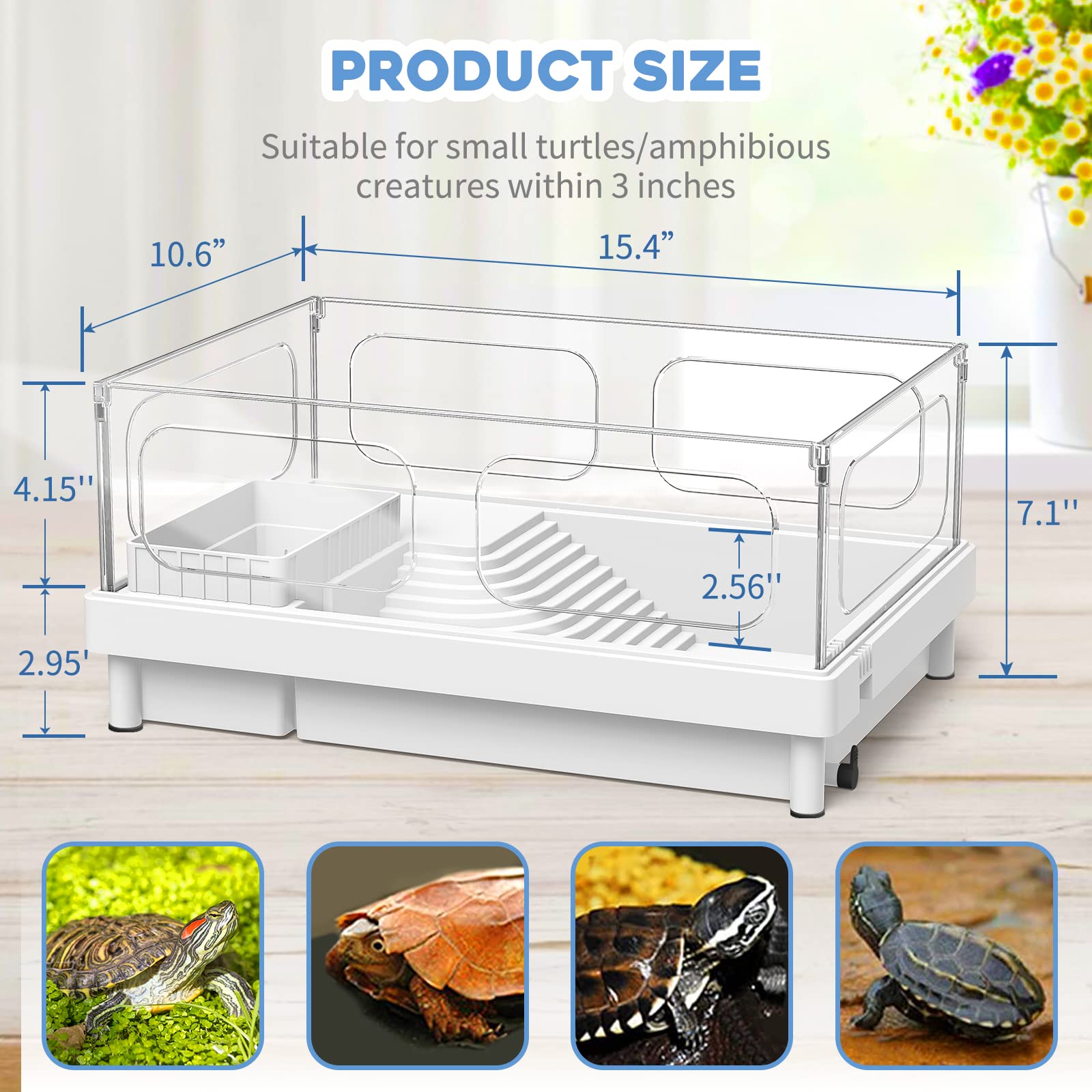 Moonorange Small Turtle Tank, Aquarium, Acrylic Terrarium With Basking Platform, Bottom Drainage, Multi-Function Areas For Turtl