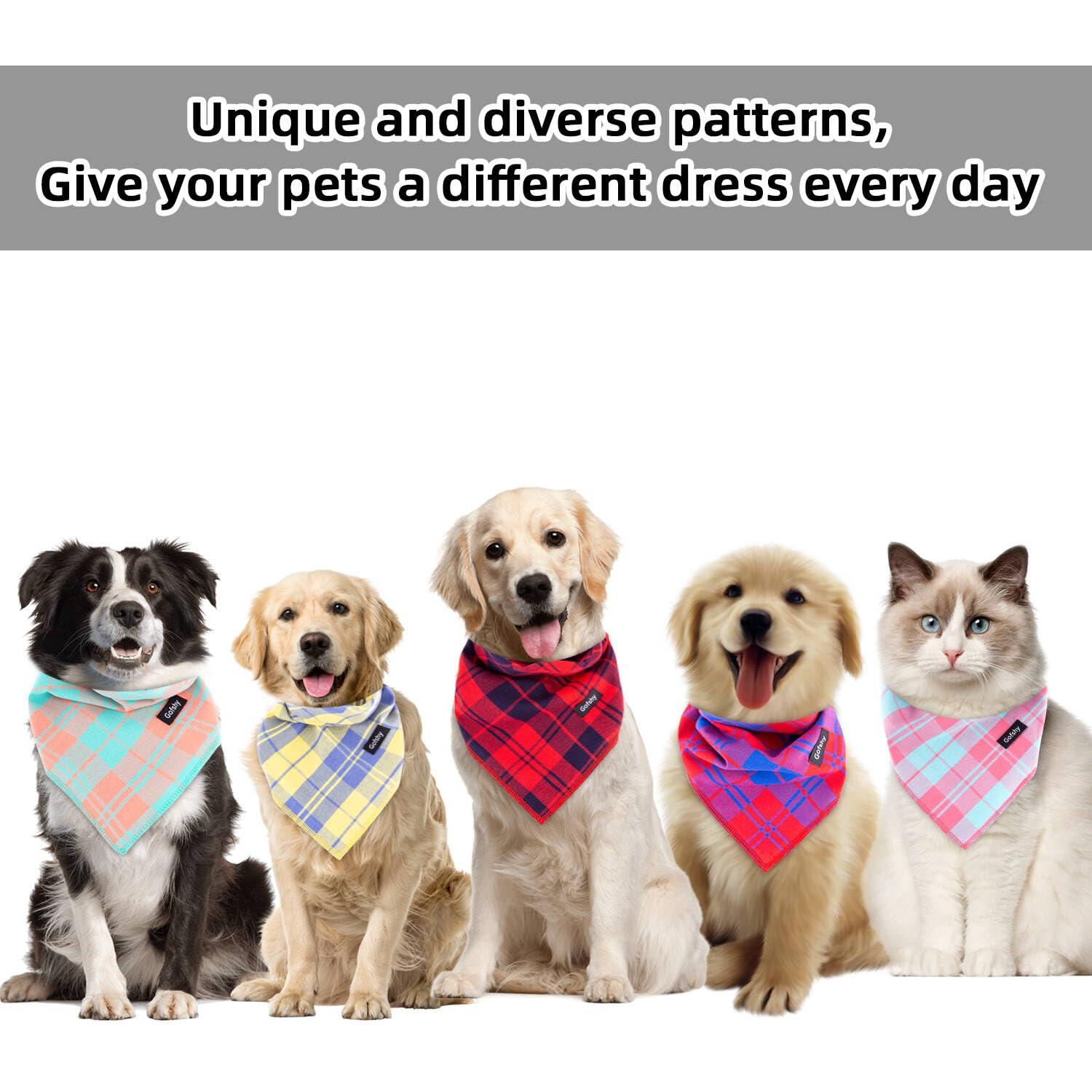 Gofshy Spring Dog Bandana Large-Dog Scarf Vibrant Color Orange Green Plaid Printing Adjustable Bib Handkerchief Accessories For