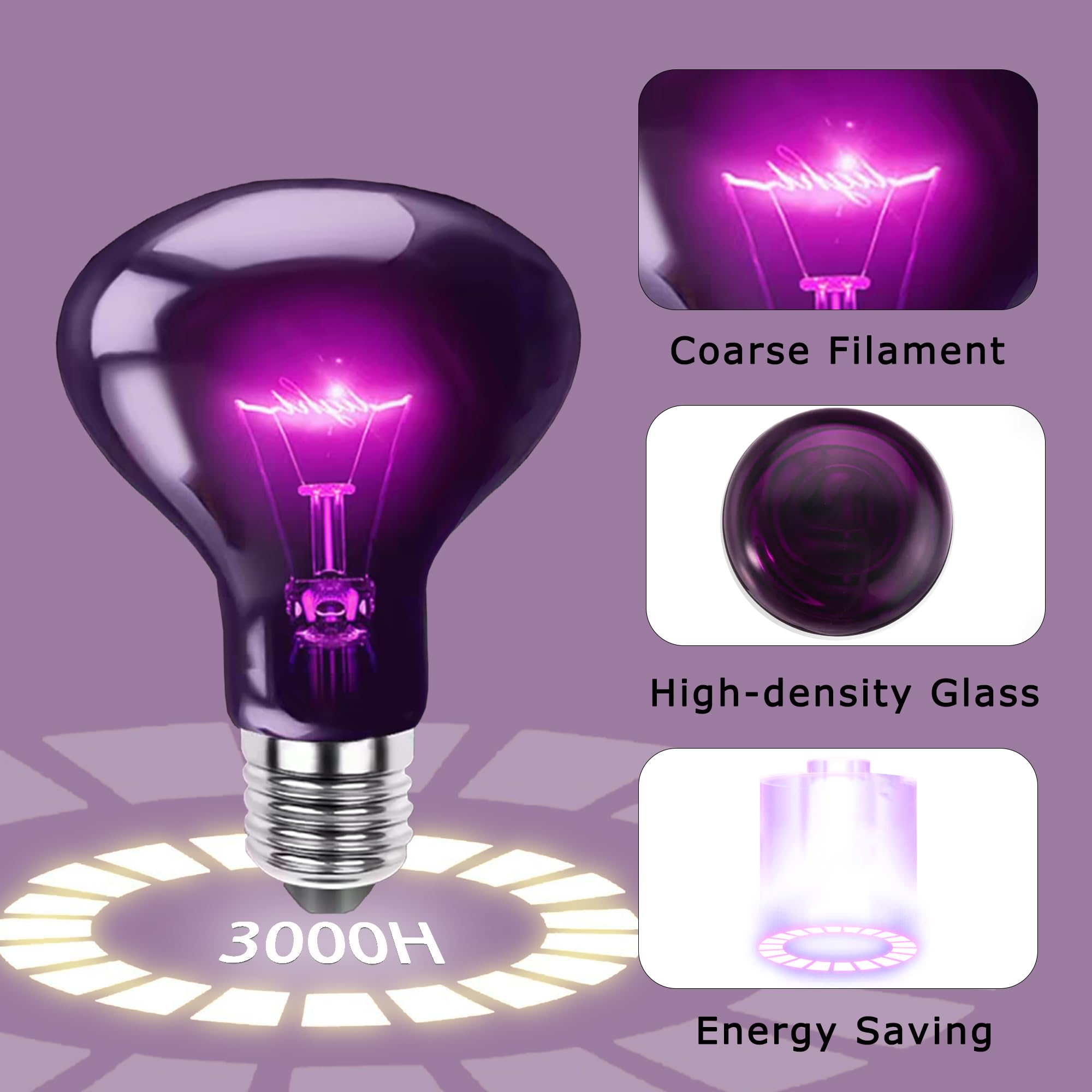 Hartompet 75W Reptile Night Light Bulb - Moonlight Night Heat Lamp - Simulates Natural Moonlight, Purple Basking Spot Light For