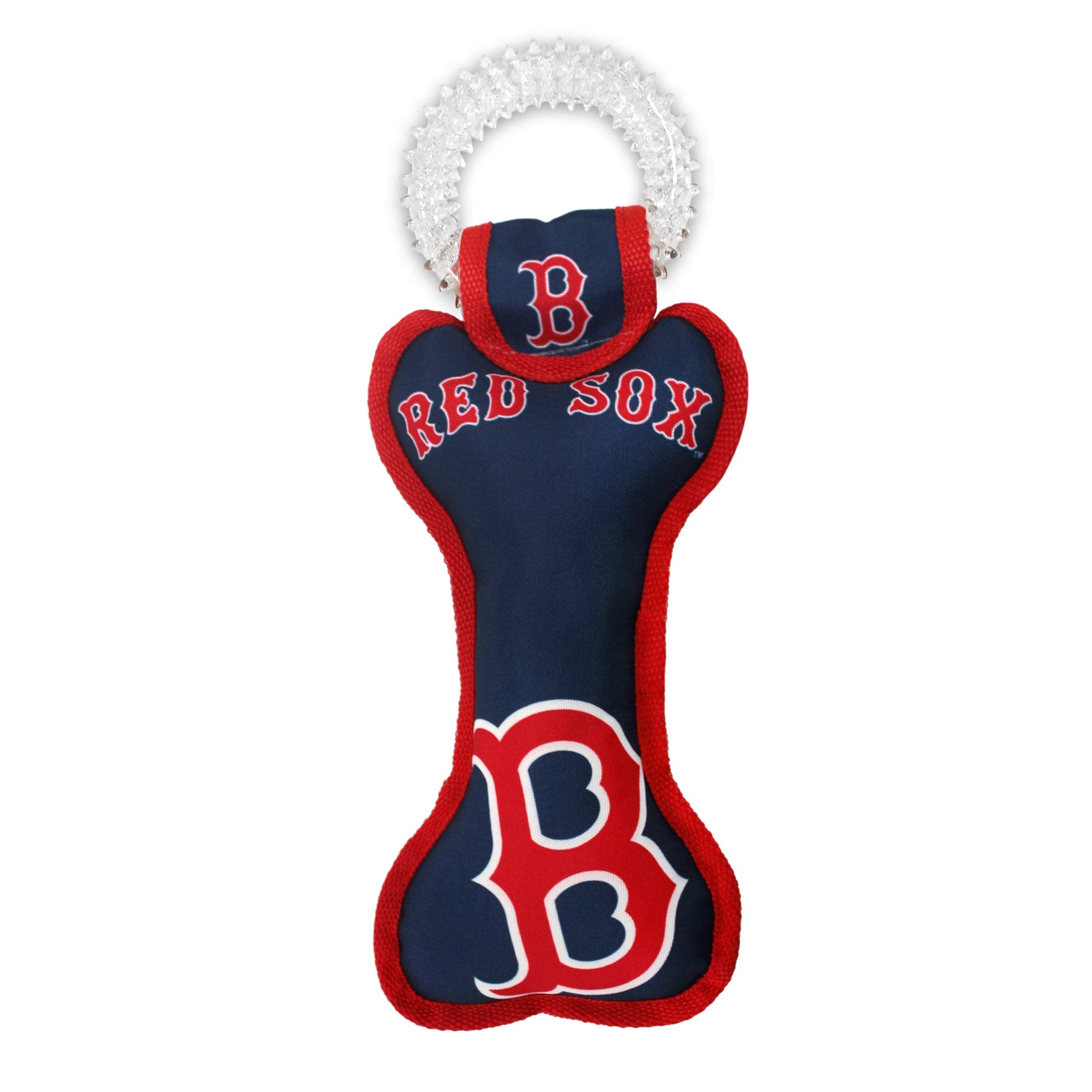 Mlb Boston Red Sox Bone Shaped Dental Dog Tug Toy With Squeaker. Tough Pet Toy For Healthy Fun, Teething, And Cleaning Pet'S Tee