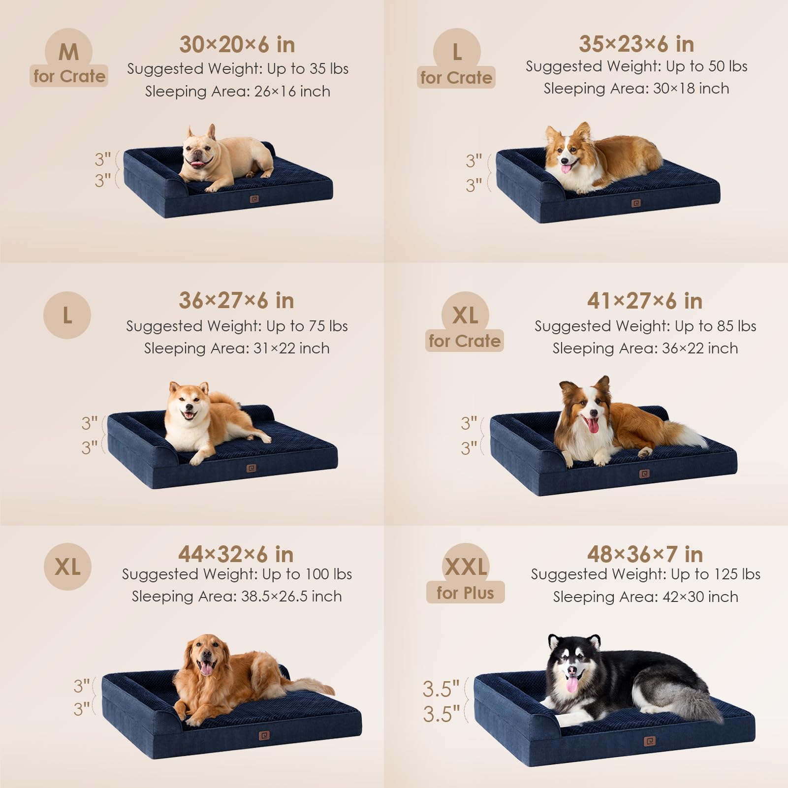 Eheyciga Xl Memory Foam Dog Bed, Orthopedic Dog Beds For Extra Large Dogs, Waterproof Egg Crate Dog Couch Bed With Washable Removable Cover And Non-Slip Bottom, L Shaped Dog Bed, Navy