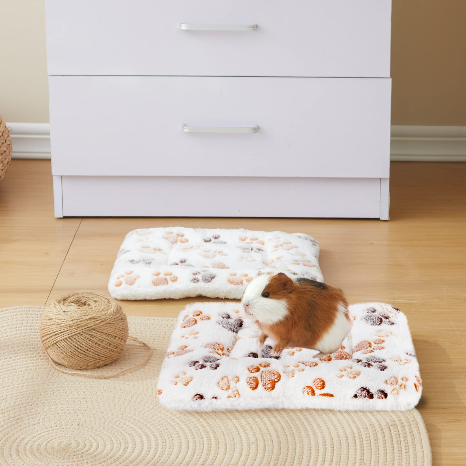 Amakunft 2 Pack Of Square Plush Guinea Pig Pillow, Cozy Hamsters Sugar Glider Hedgehog Sleep Bed, Rabbit Cage Accessories Mat (Paw, Medium)
