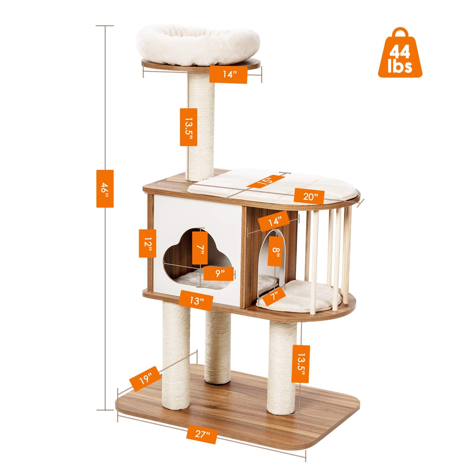 Tangkula Modern Wood Cat Tree, 46 Inches Cat Tower With Platform, Cat Activity Center With Scratching Posts And Washable Cushions, Wooden Cat Condo Furniture For Kittens And Cats (Natural)