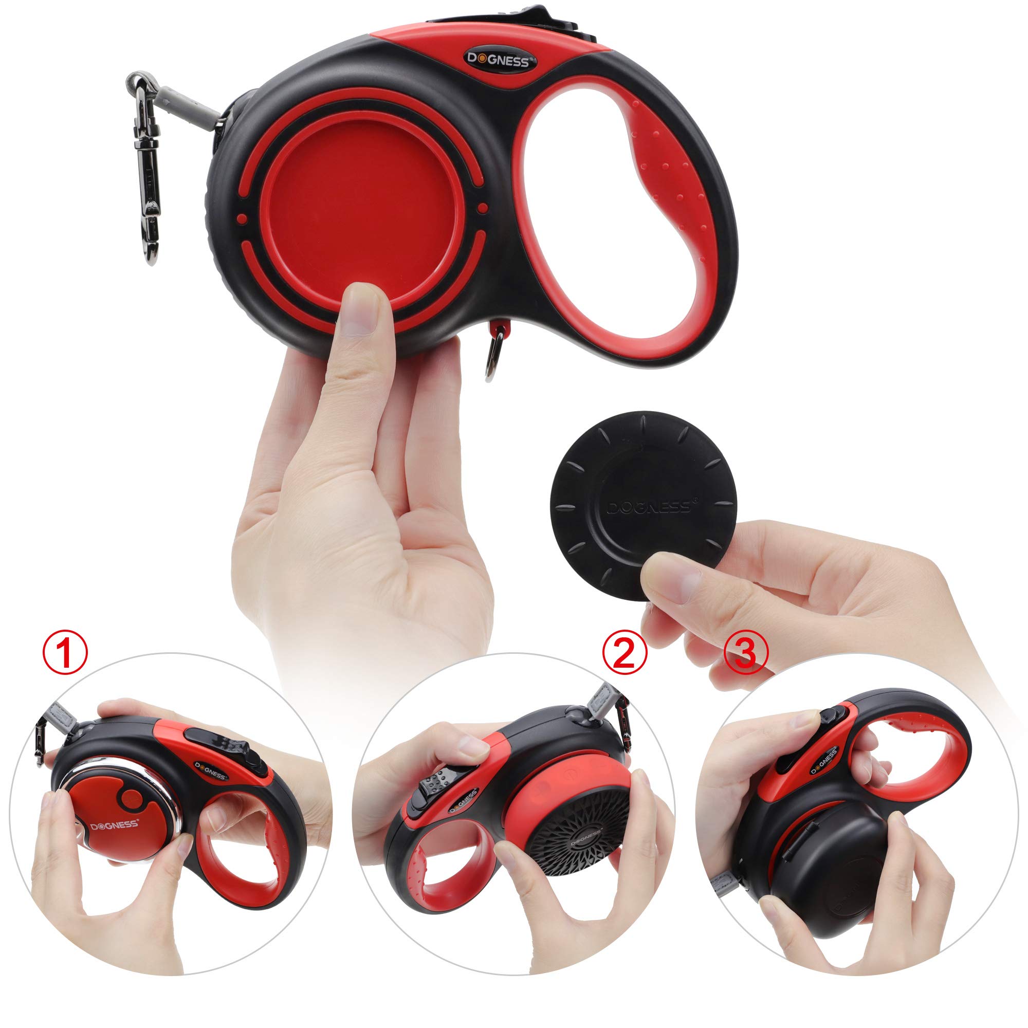 Dogness Smart Retractable Red Leash Boxed Set, 19' L