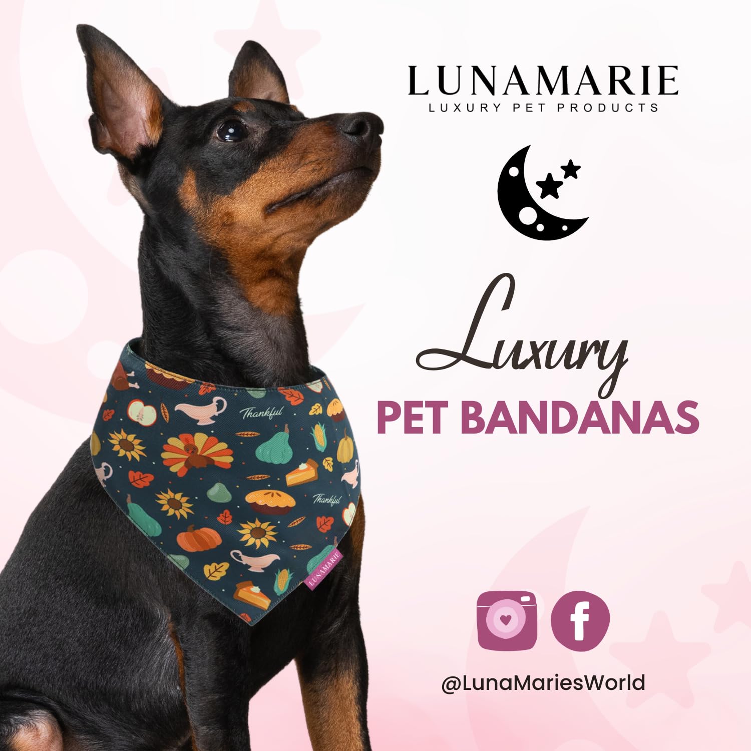 Lunamarie - Luxury Pet Birthday Bandanas -Premium & Silky Poly Fabric | 100% Handmade | Custom Shape Dual Layered (Thanksgiving,