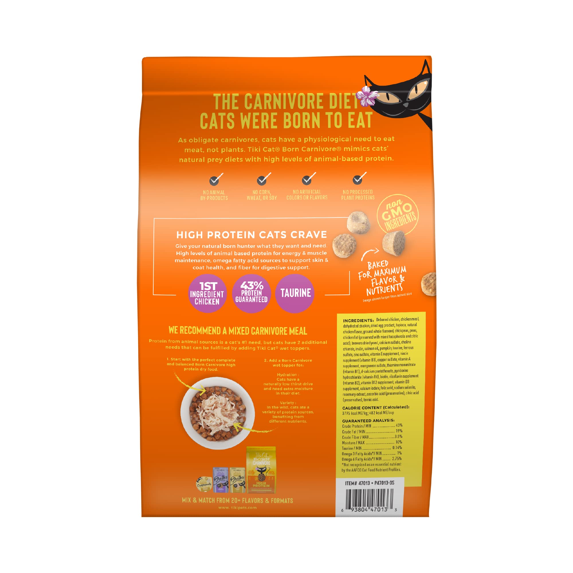 Tiki Cat Born Carnivore High Protein, Deboned Chicken & Egg, Grain-Free Baked Kibble to Maximize Nutrients, Dry Cat Food, 2.8 lb