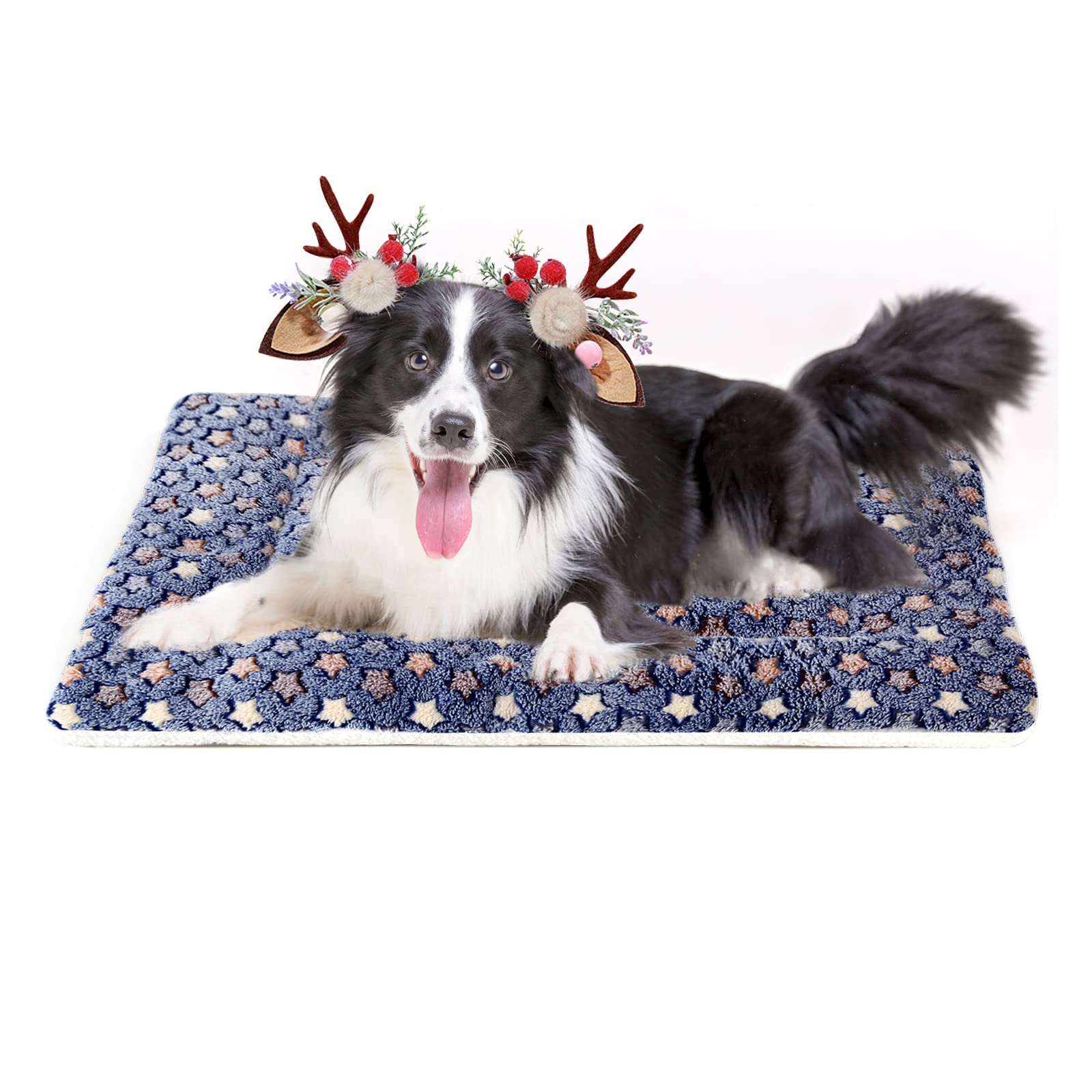 Mora Pets Dog Bed Crate Pad Ultra Soft Pet Bed with Cute Star Print Washable Crate Mat for Large Medium Small Dogs Reversible Fl