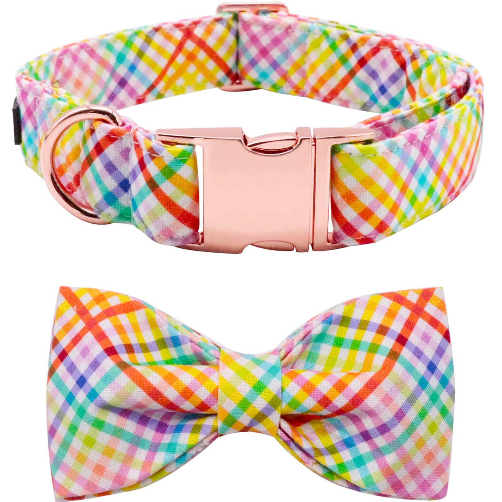 Lionet Paws Easter Dog Collar With Bowtie - Colorful Cute Cotton Bowtie Dog Collar With Metal Buckle For Large Dog Girl Boy Gift, Xl, Neck 16-26In